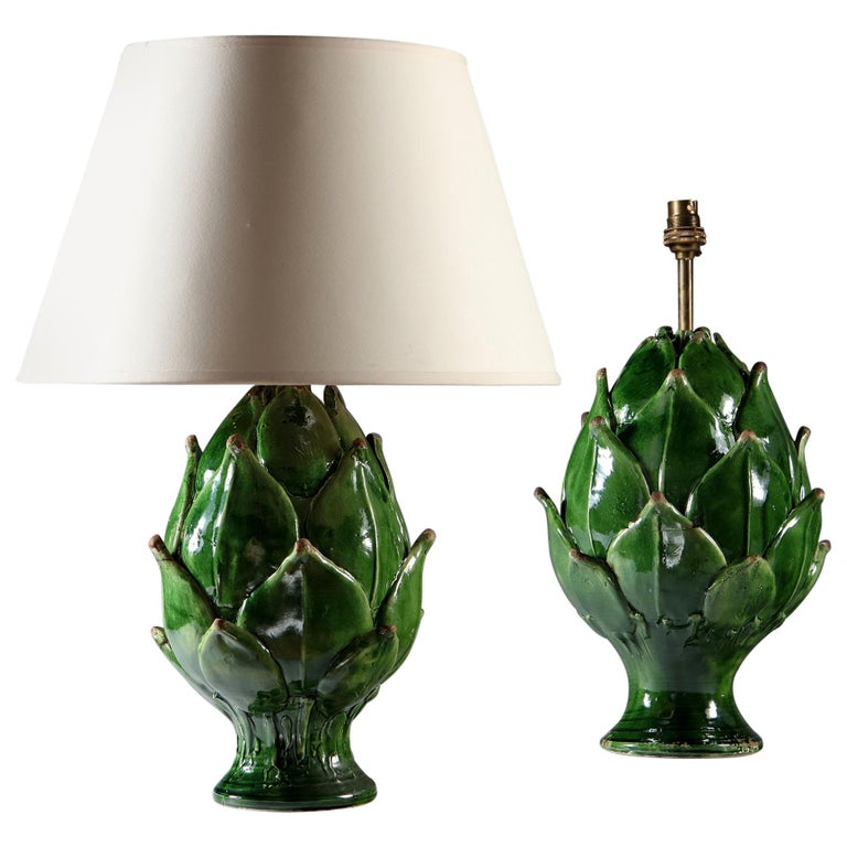 Matched Pair of Green Ceramic Artichoke Table Lamps at 1stDibs | artichoke  lamps, artichoke lamp base, green ceramic table lamp