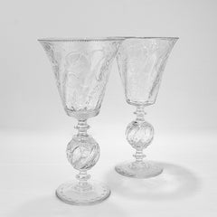 Matched Pair of Pairpoint Glass Art Deco Ardsley Pattern Footed Vases
