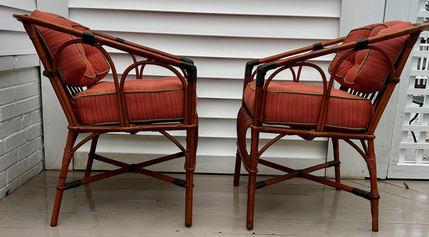 American A Matched Pair of Rattan / Bentwood Dining / Arm Chairs  For Sale