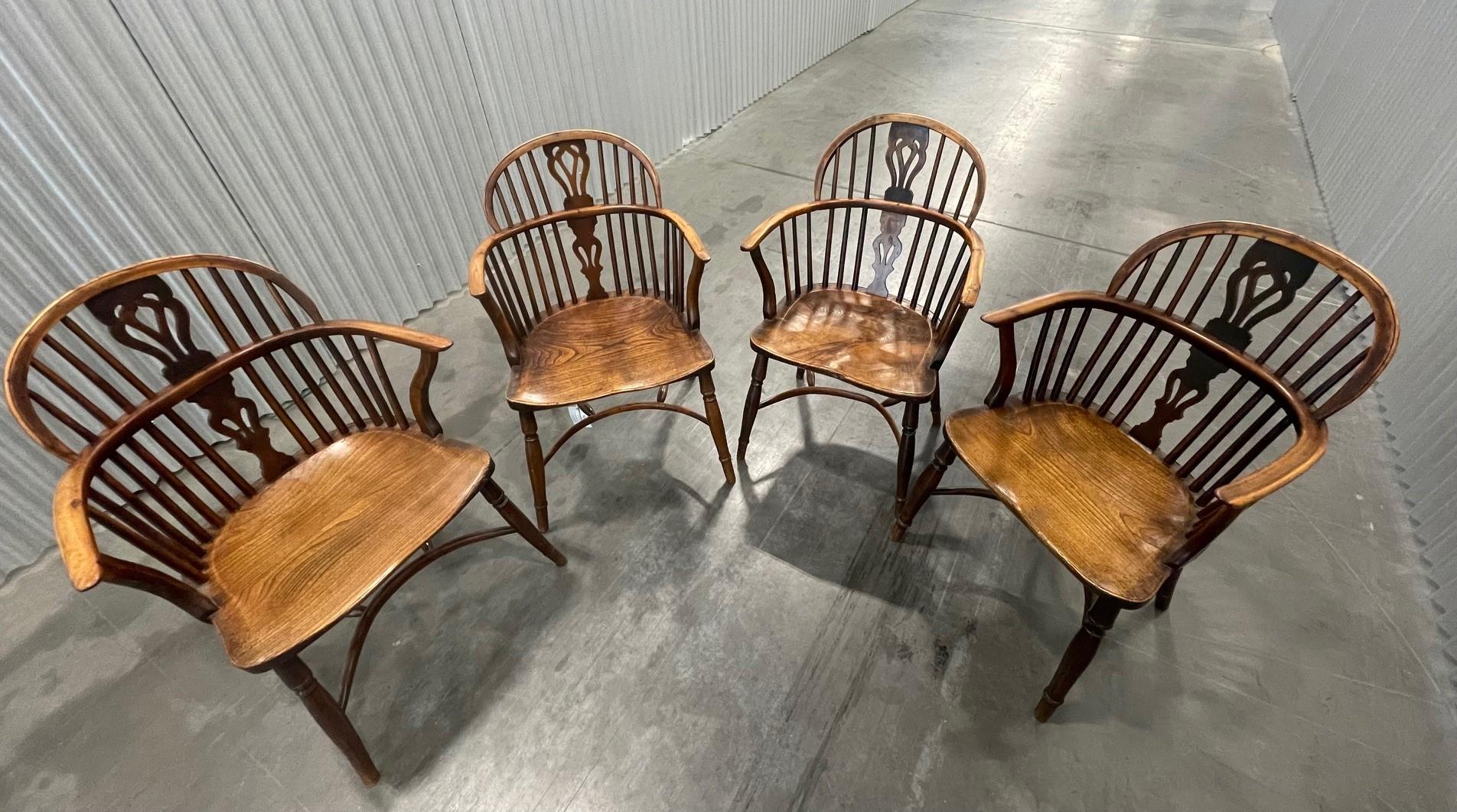 A Matched Set of Four Yew-Wood Low Back Windsor Chairs  12