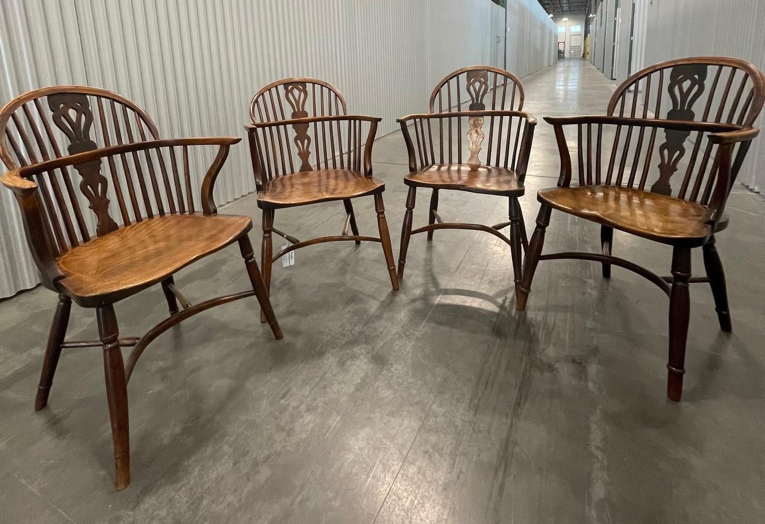 A Matched Set of Four Yew-Wood Low Back Windsor Chairs  13