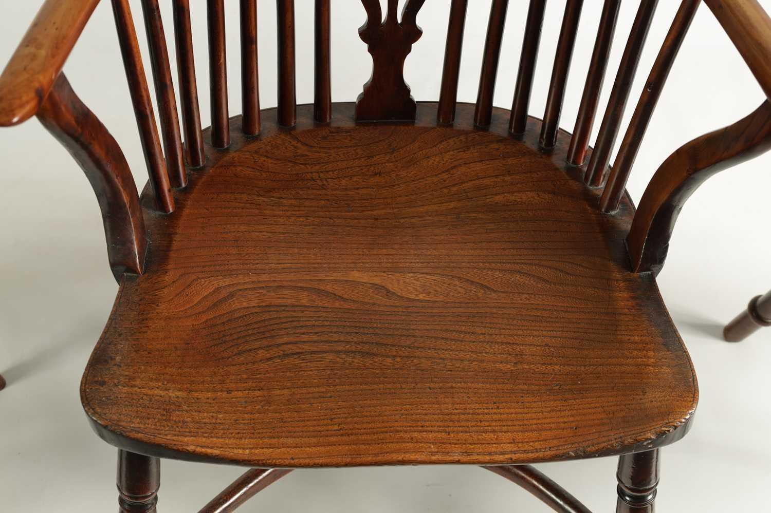 Georgian A Matched Set of Four Yew-Wood Low Back Windsor Chairs 