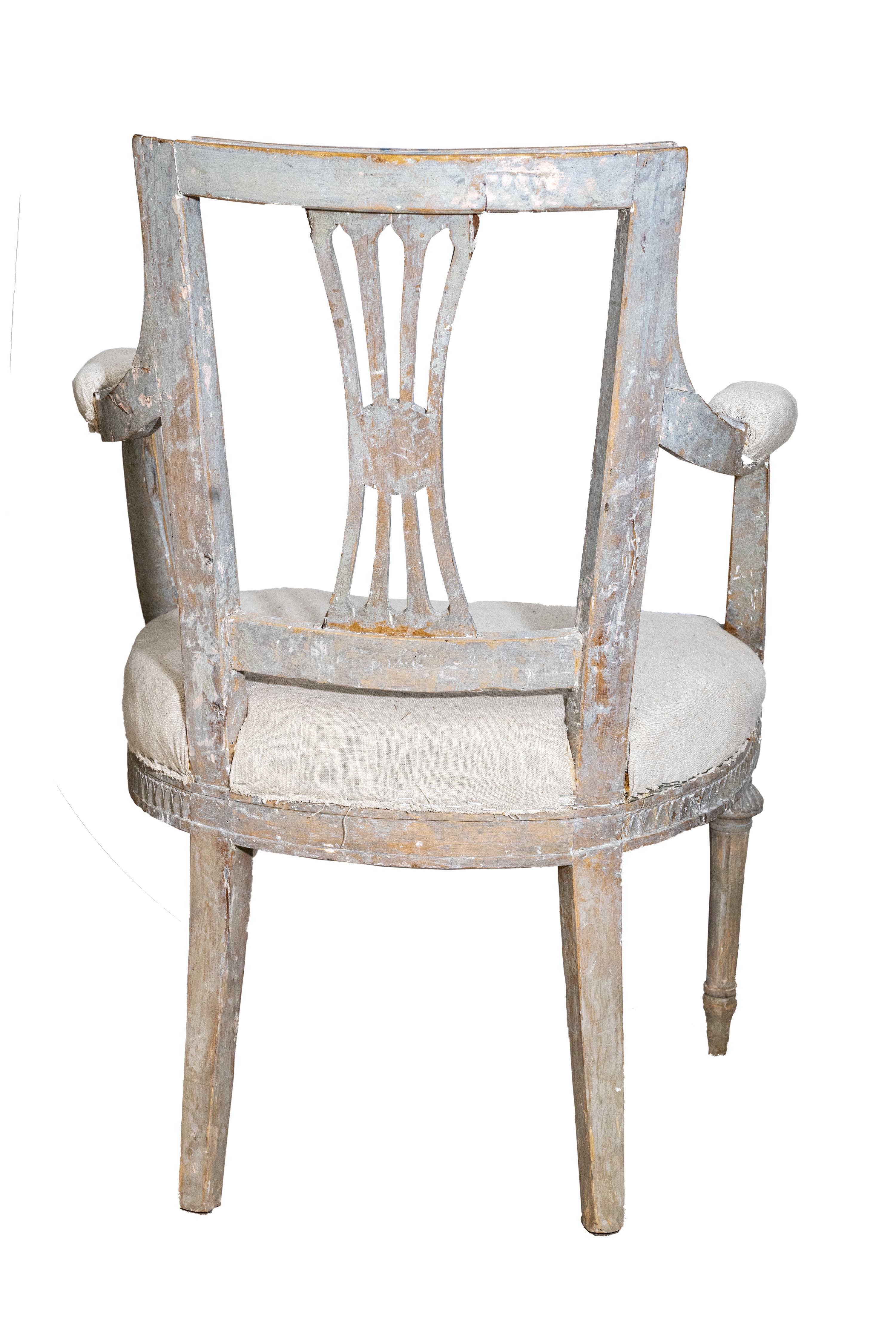 Matched Set of Six Painted Gustavian Dining Chairs, 2 Armchairs and 4 Chairs 11