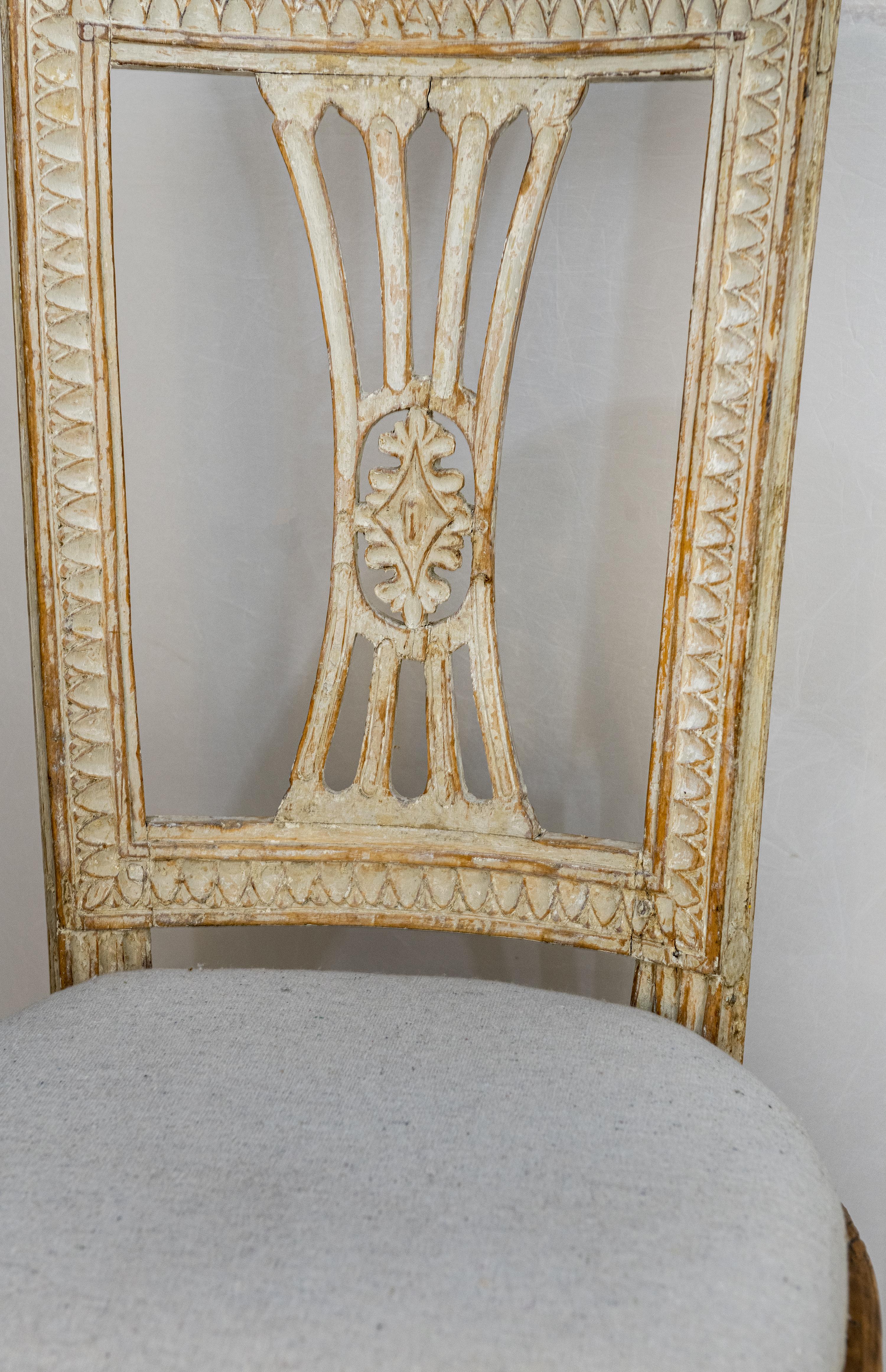 Matched Set of Six Painted Gustavian Dining Chairs, 2 Armchairs and 4 Chairs In Good Condition In Washington, DC