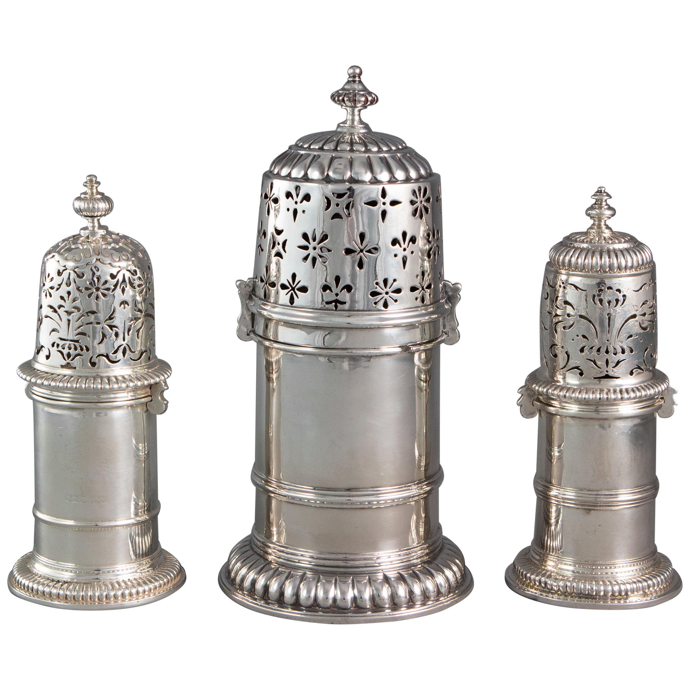 Matched Set of Three Late 17th Century Silver Casters