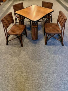 A Matching Five Piece Antique Wicker Card / Game Table and Chairs, C.1920s