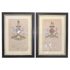 A Matching Pair of 19th Century Hand-Colored Armorial Engravings