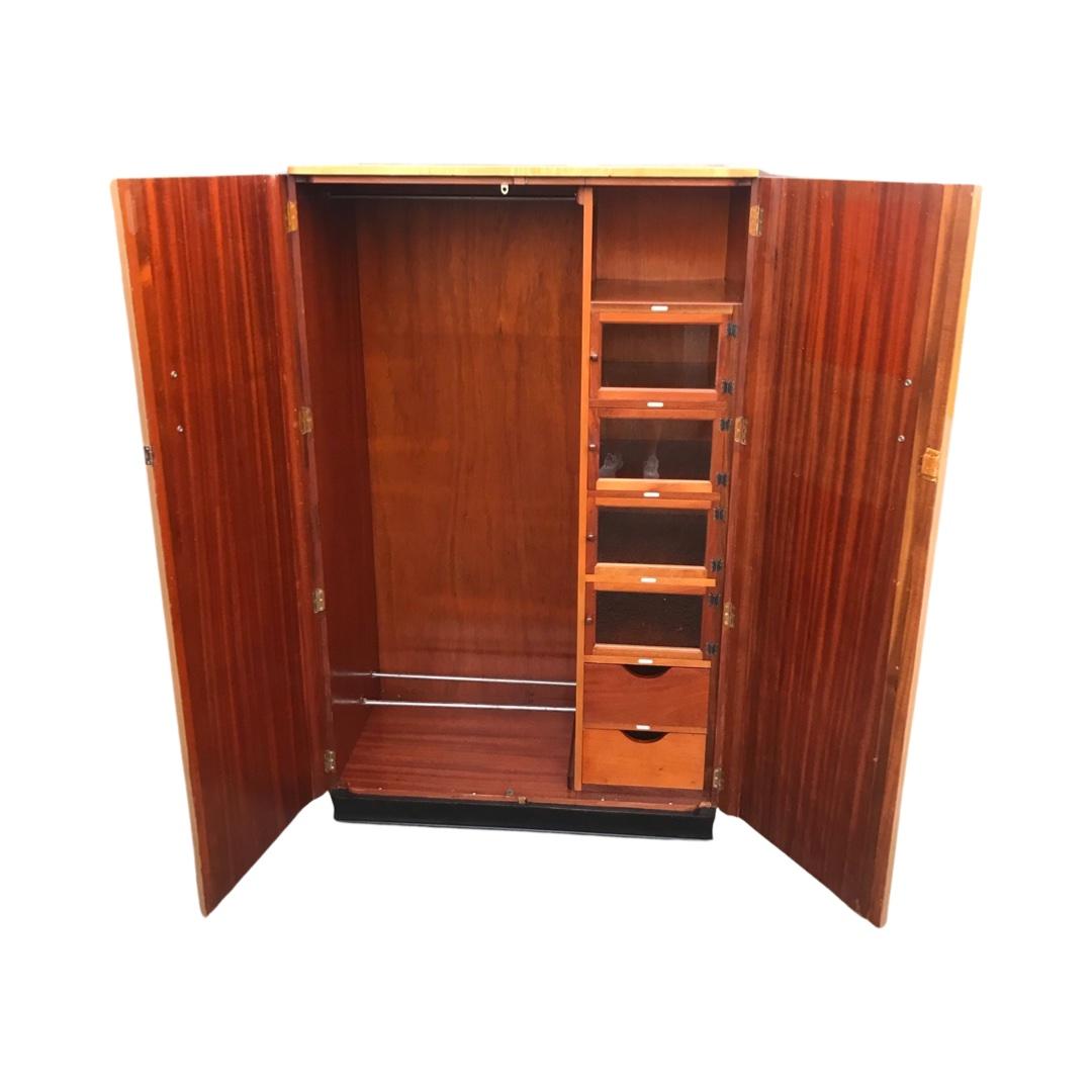 A matching pair of Art Deco Pale Walnut Wardrobes in the style Epstein For Sale 4