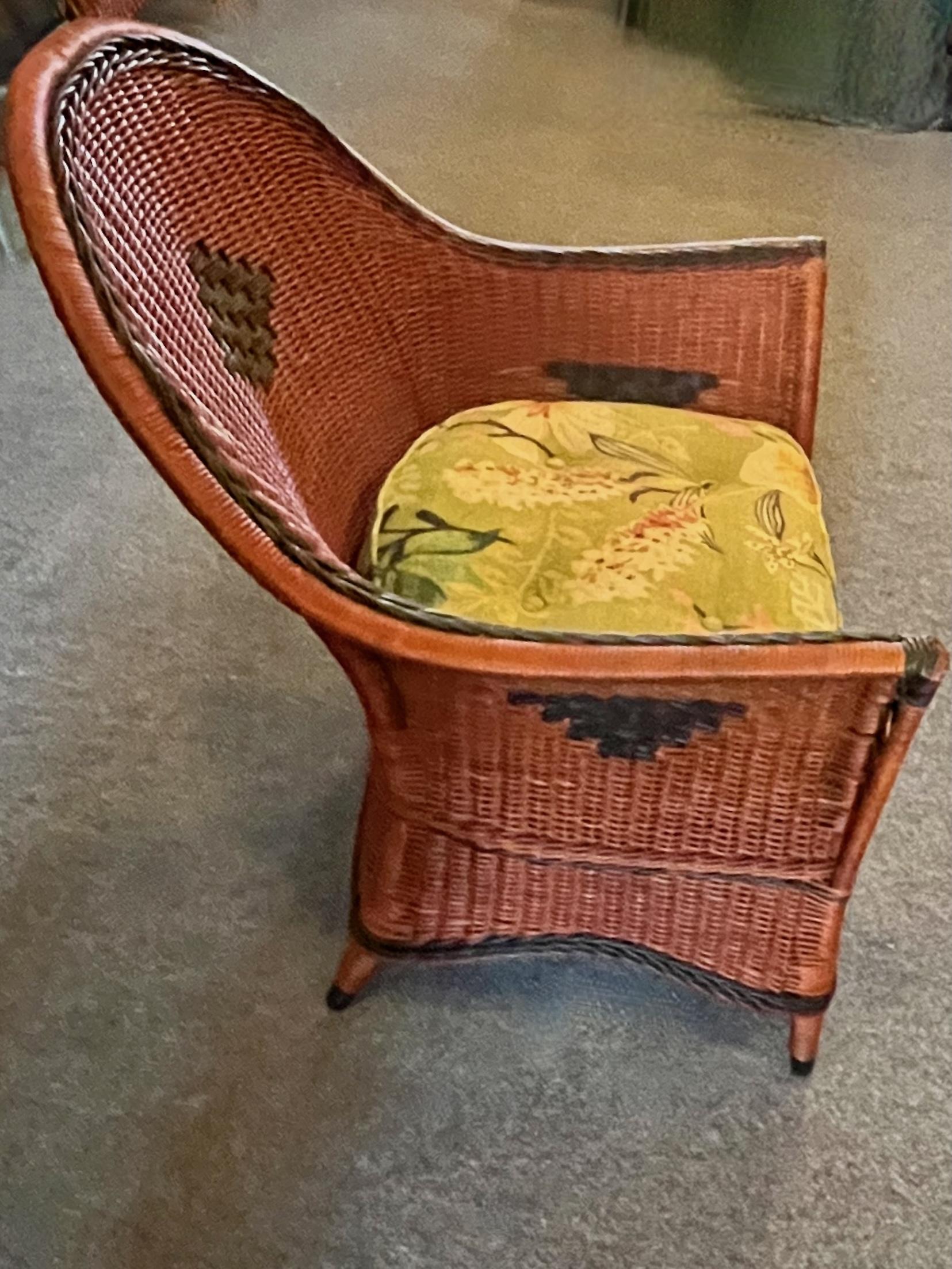 American A Matching Pair of Arts and Crafts Period Wicker Arm Chair and Rocking Chair For Sale