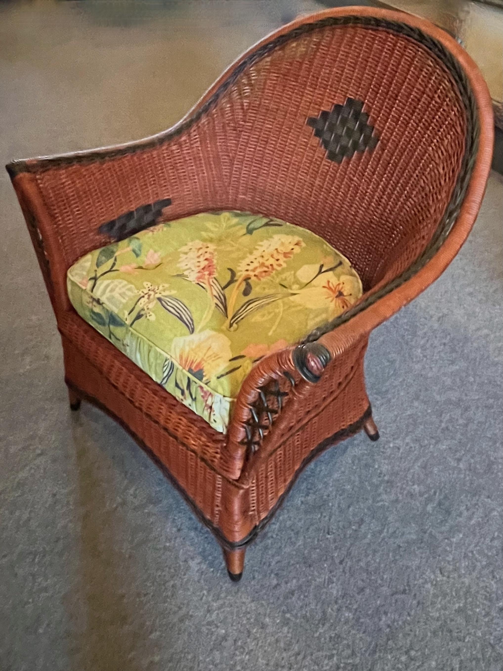 Hand-Crafted A Matching Pair of Arts and Crafts Period Wicker Arm Chair and Rocking Chair For Sale