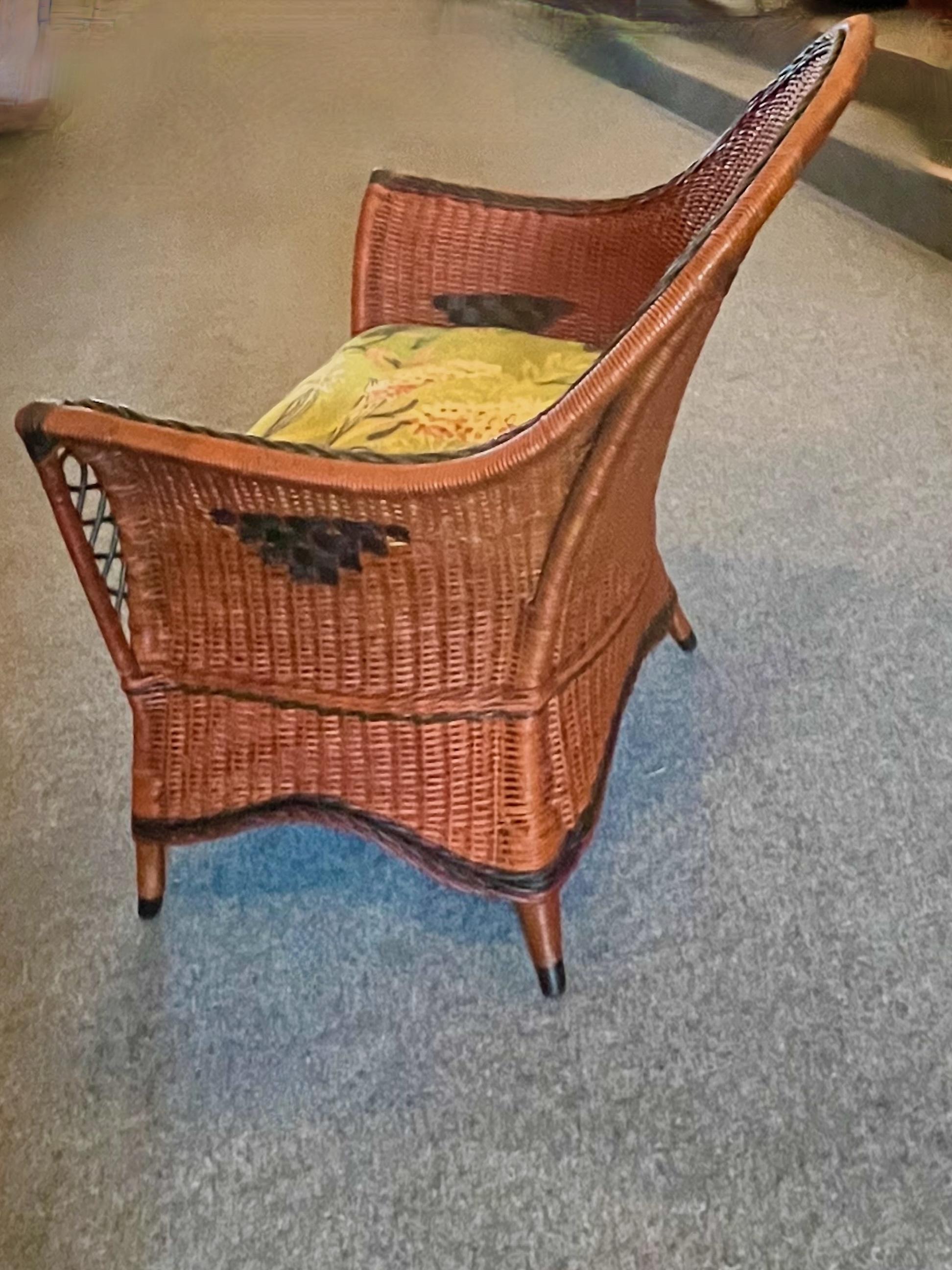 A Matching Pair of Arts and Crafts Period Wicker Arm Chair and Rocking Chair In Good Condition For Sale In Nashua, NH