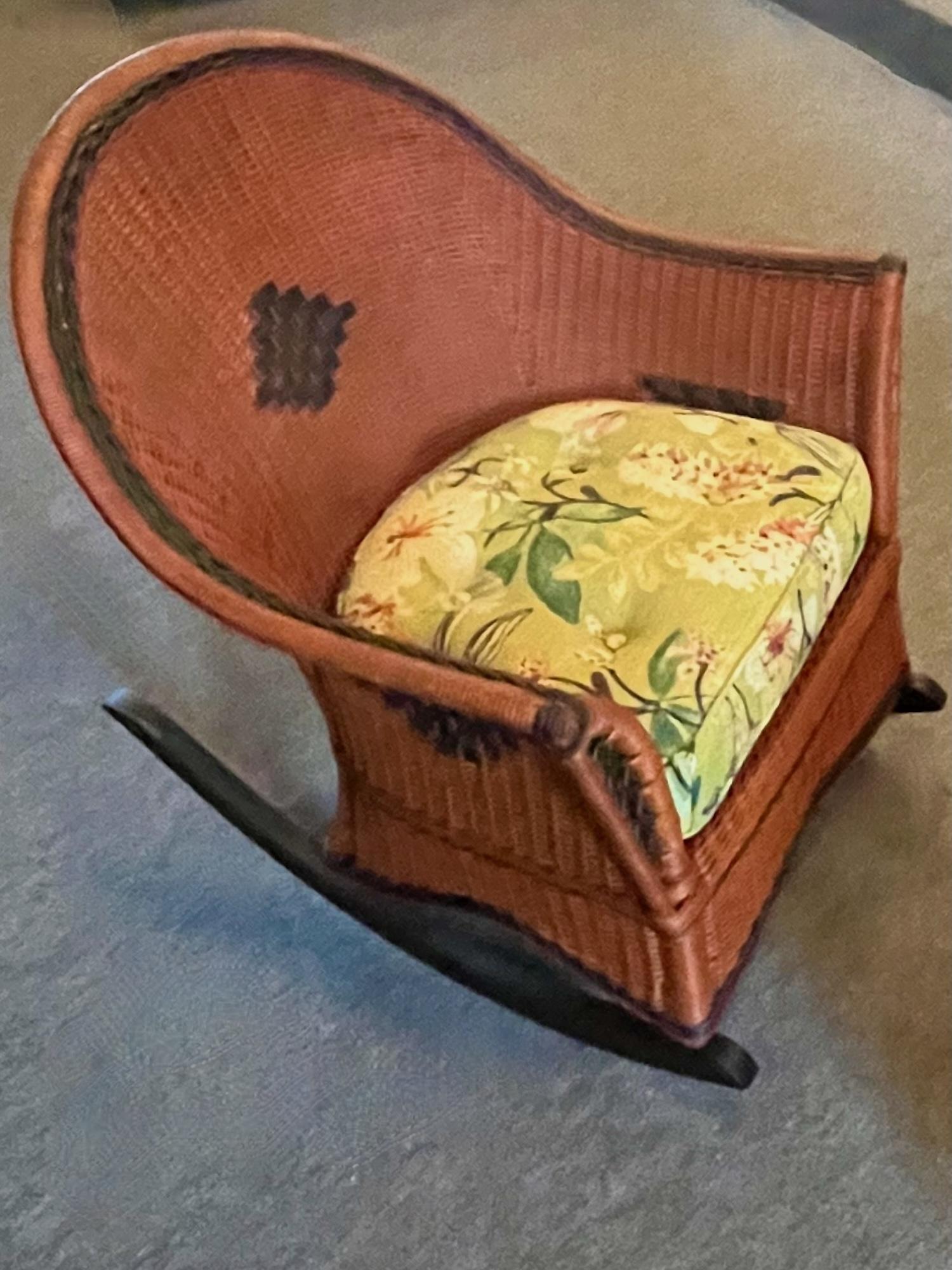 Upholstery A Matching Pair of Arts and Crafts Period Wicker Arm Chair and Rocking Chair For Sale