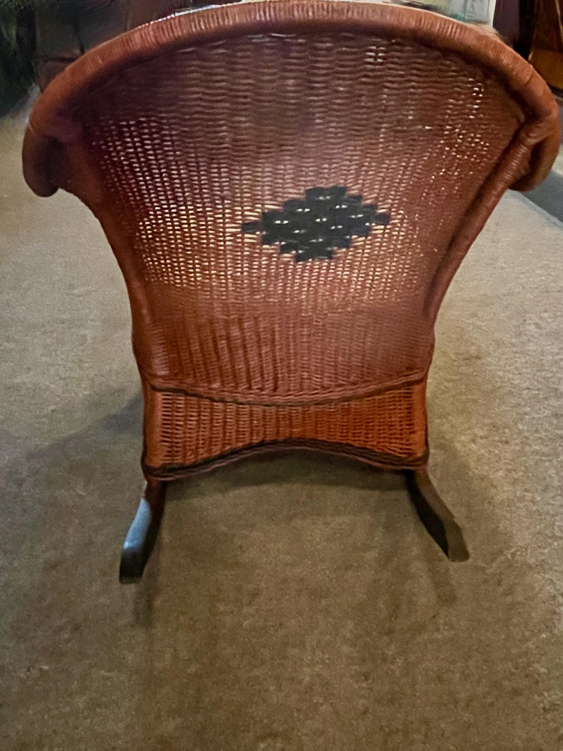 A Matching Pair of Arts and Crafts Period Wicker Arm Chair and Rocking Chair For Sale 1