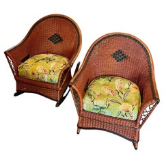 A Matching Pair of Arts and Crafts Period Wicker Arm Chair and Rocking Chair