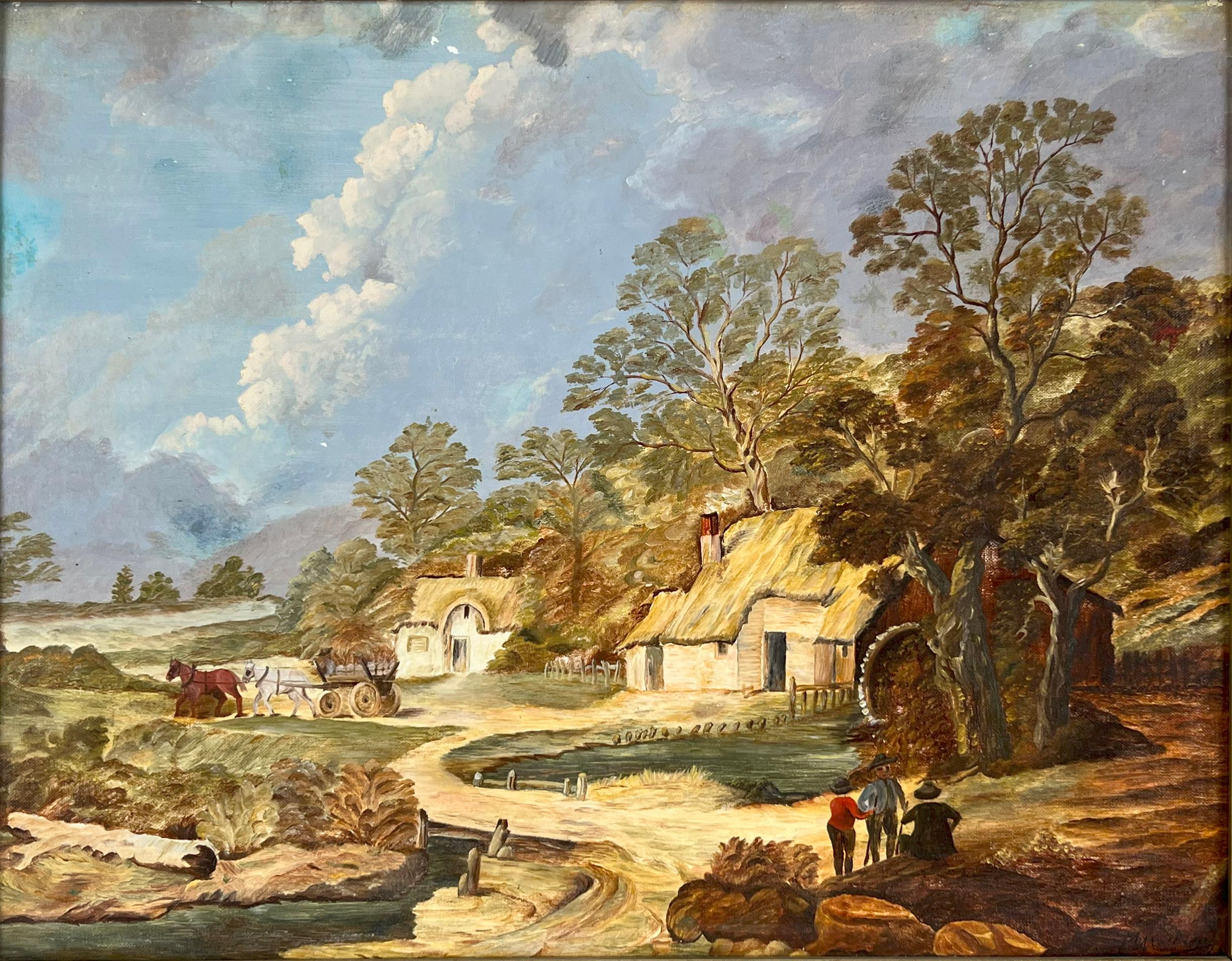 Stile della Scuola del Fiume Hudson - La fattoria e il mulino 1942 - Painting di A. Mathieu
