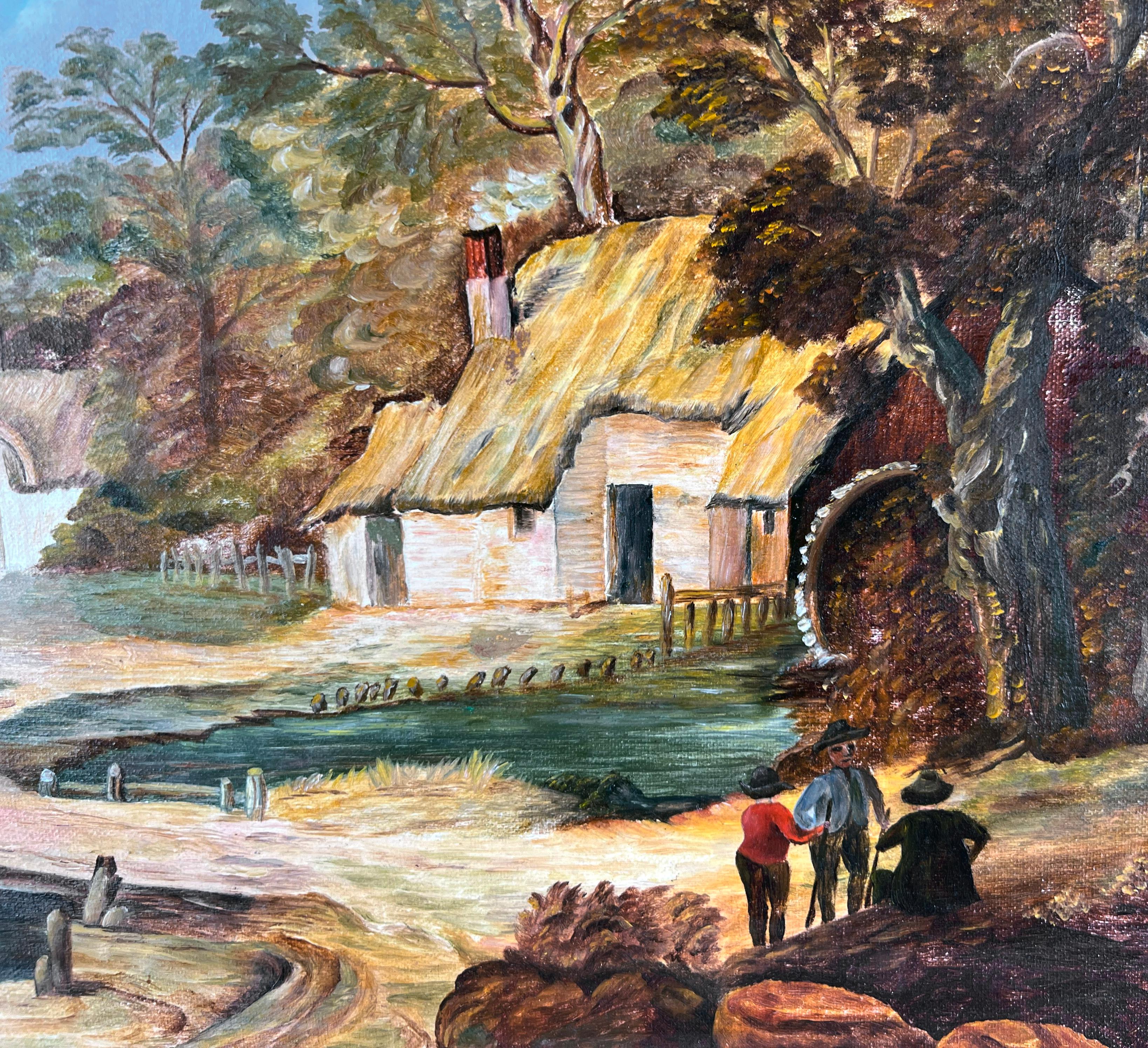 Stile della Scuola del Fiume Hudson - La fattoria e il mulino 1942 - Landscape Painting Marrone di A. Mathieu