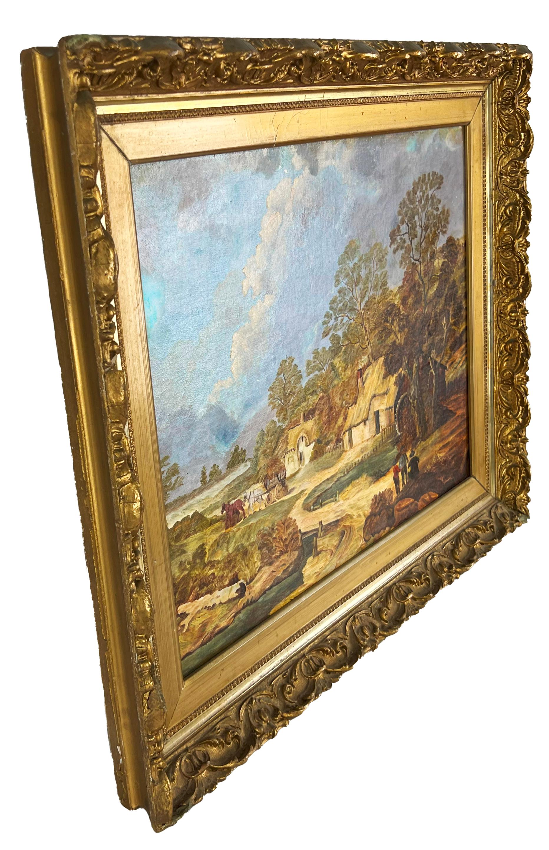 Stile della Scuola del Fiume Hudson - La fattoria e il mulino 1942
Nello stile della Hudson River School di A.I.K. Mathieu (America, XIX-XX secolo). Tempo di raccolto alla Fattoria: un carro di fieno è pronto per essere caricato e un gruppo di
