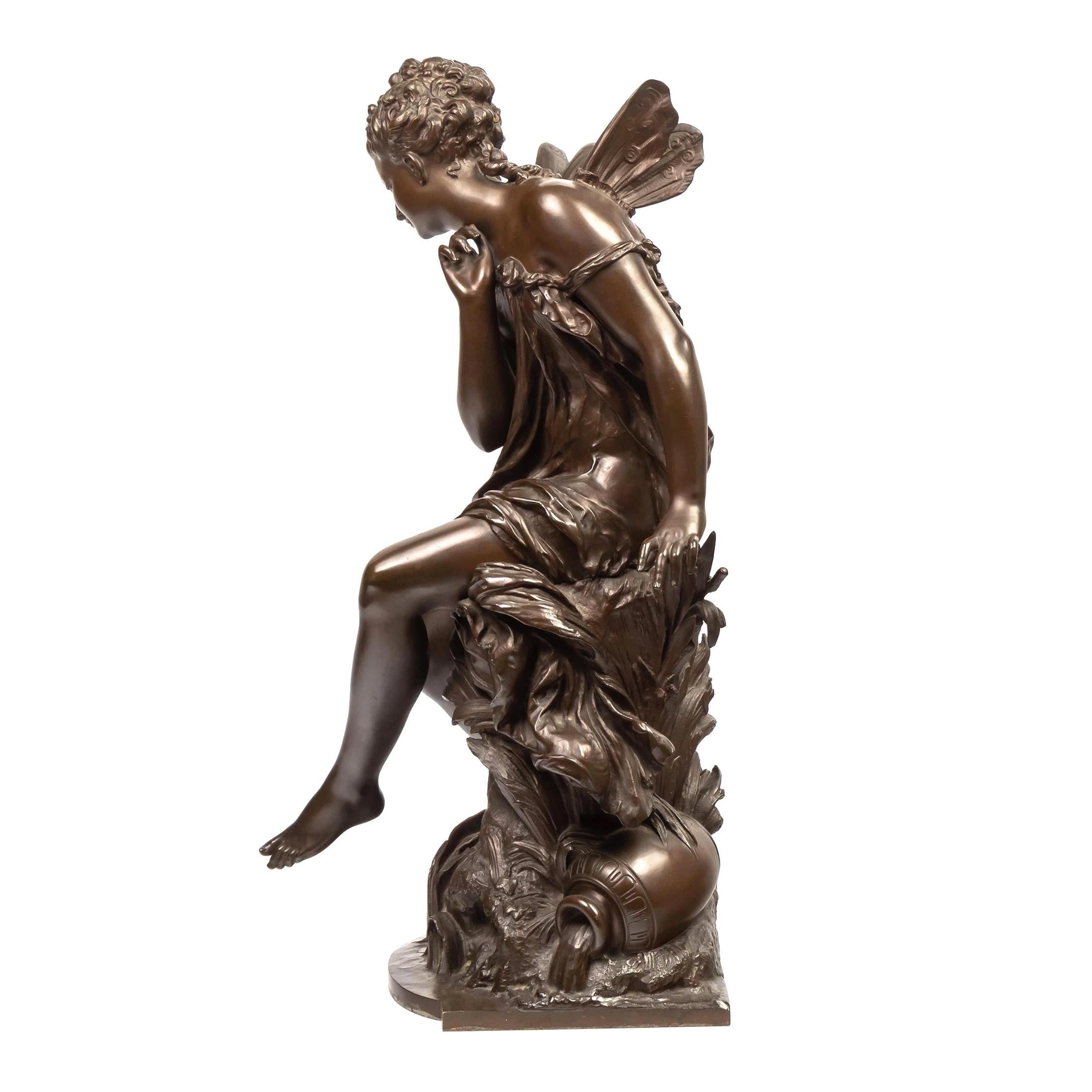 French Mathurin Moreau Art Nouveau Allegorical Patinated Bronze Sculpture For Sale