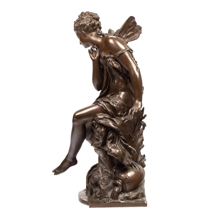 Mathurin Moreau Art Nouveau Allegorical Patinated Bronze Sculpture In Good Condition For Sale In New York, NY