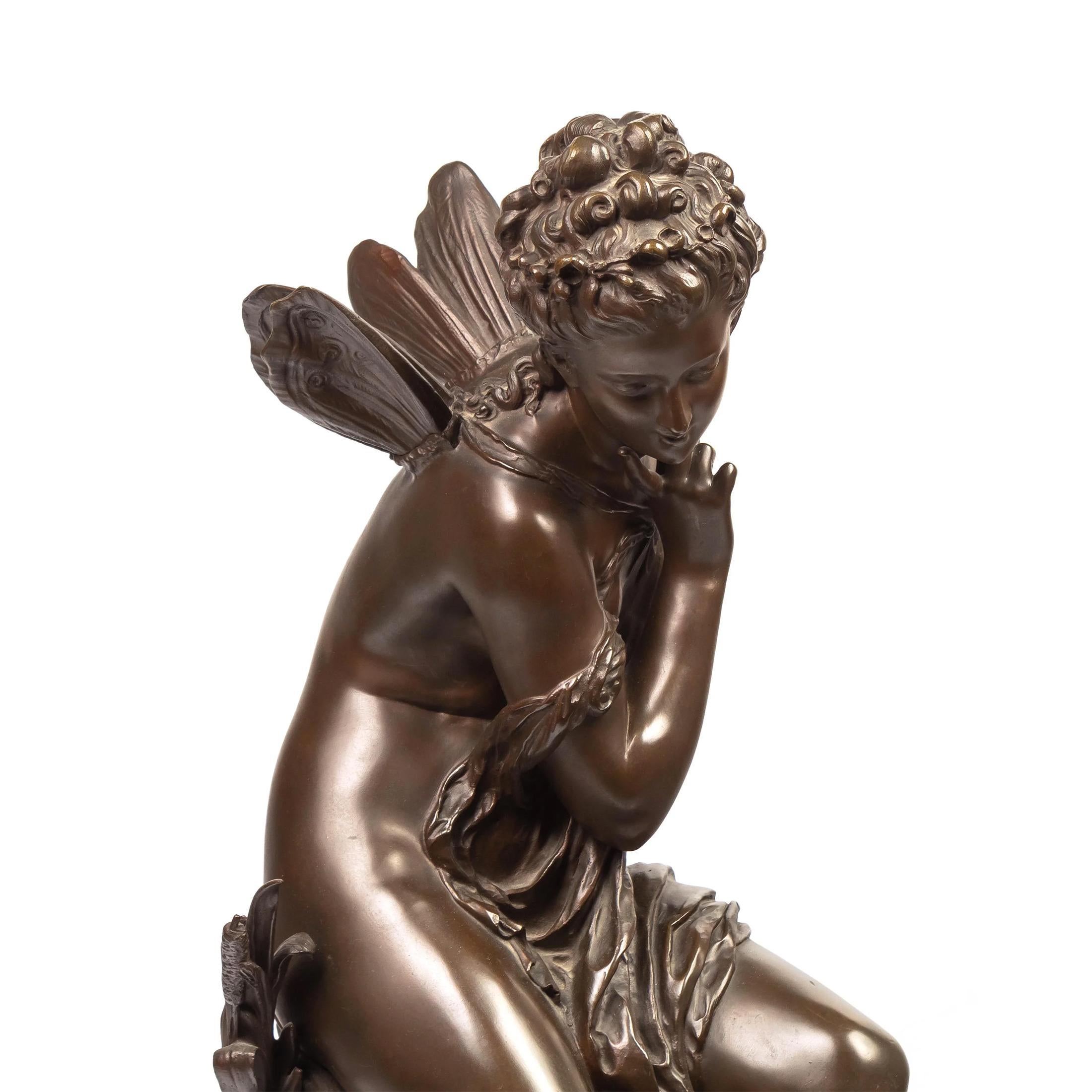 19th Century Mathurin Moreau Art Nouveau Allegorical Patinated Bronze Sculpture For Sale