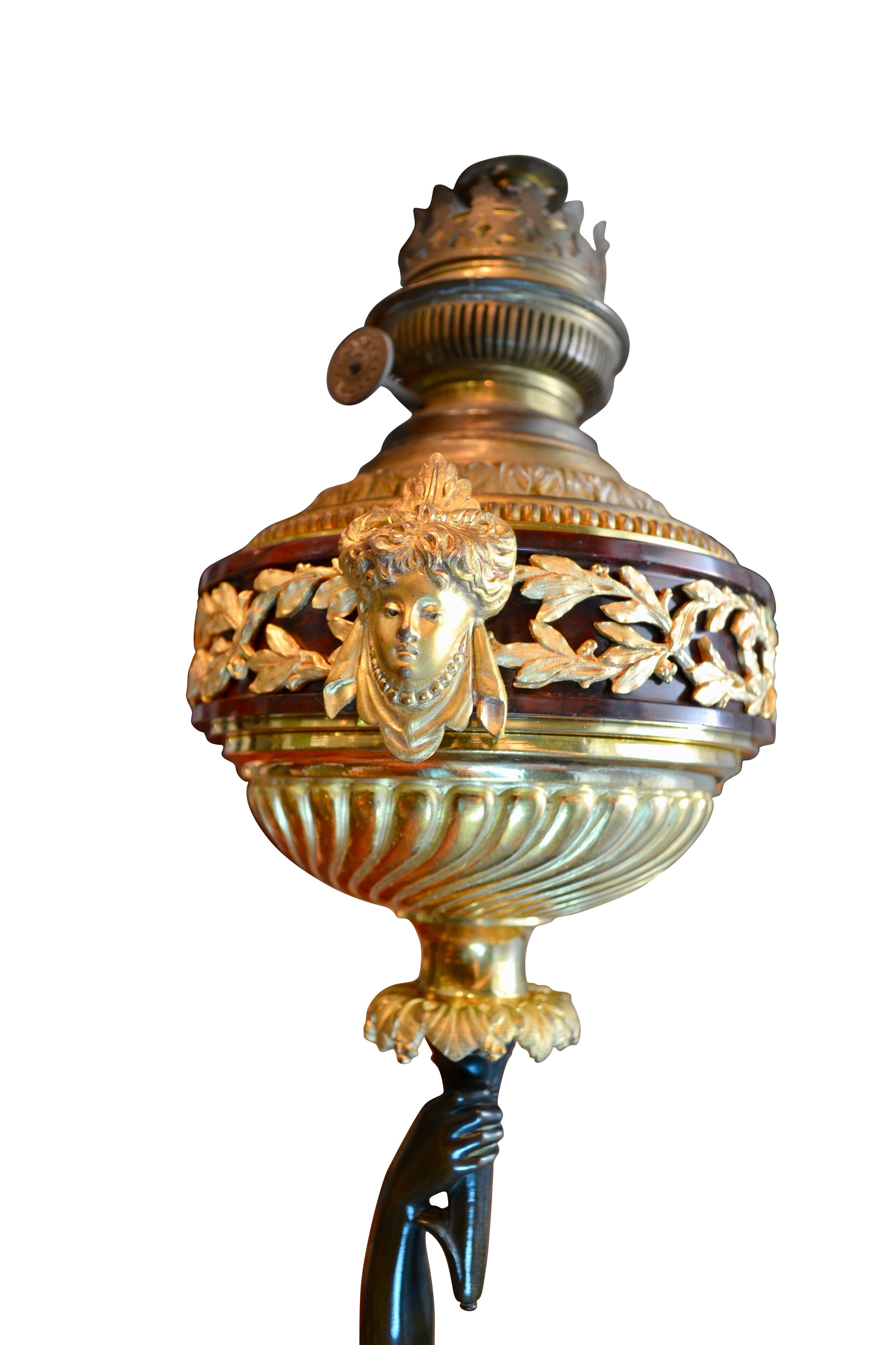  Oil Lamp Featuring a Mathurin Moreau Bronze Statue of  a Nymph and Putto   For Sale 2