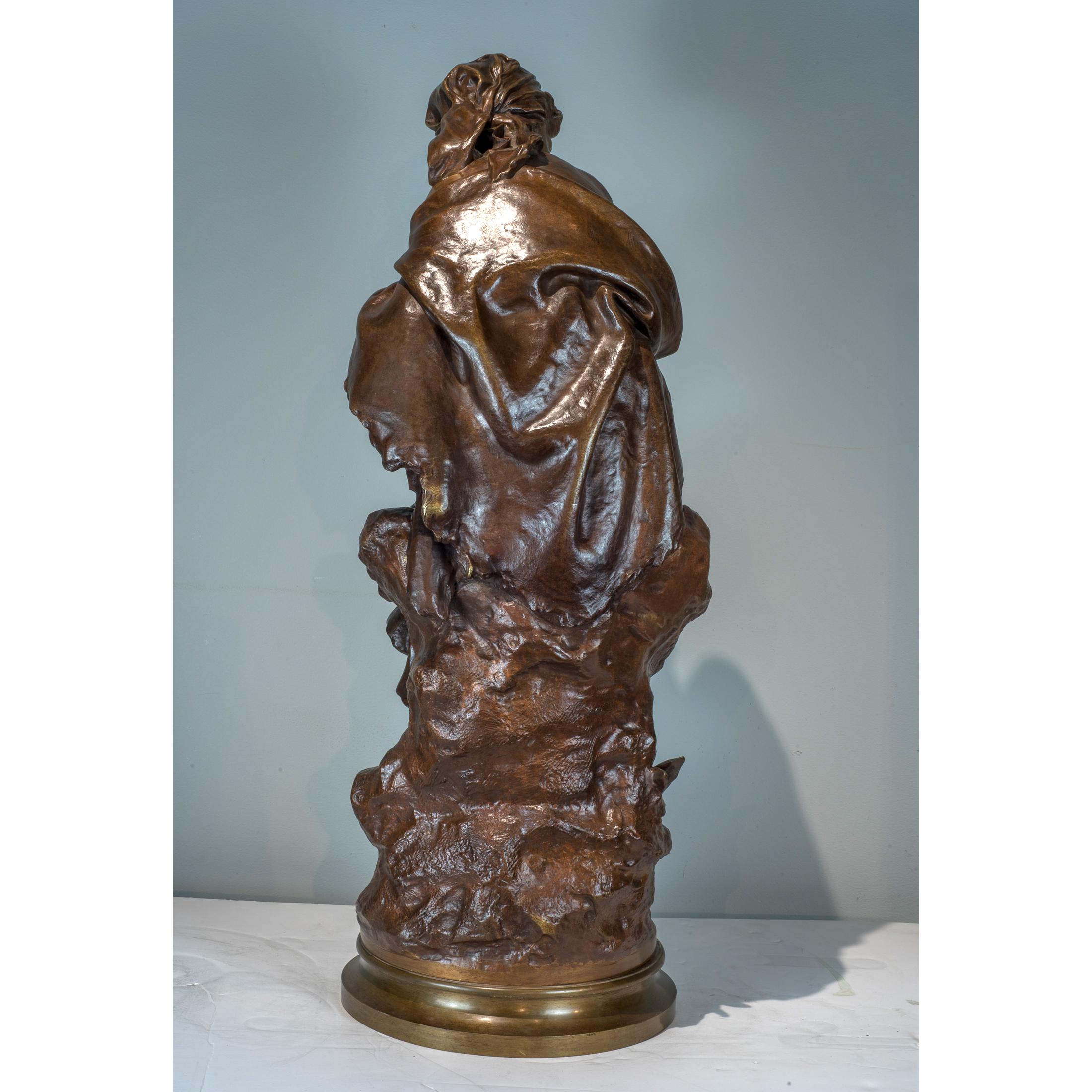 French Mathurin Moreau Patinated Signed Bronze Group of a Mother and Child For Sale