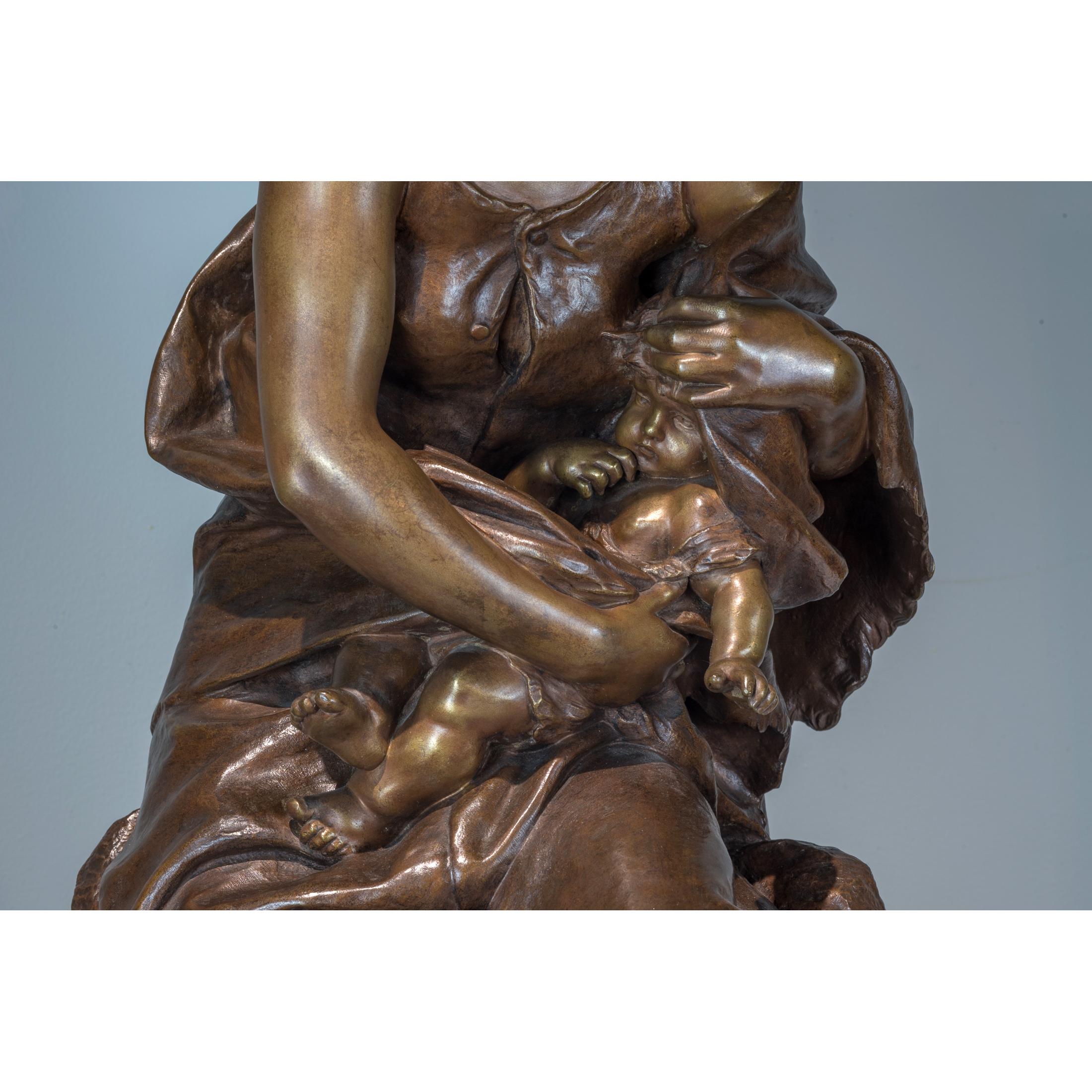 Mathurin Moreau Patinated Signed Bronze Group of a Mother and Child For Sale 2