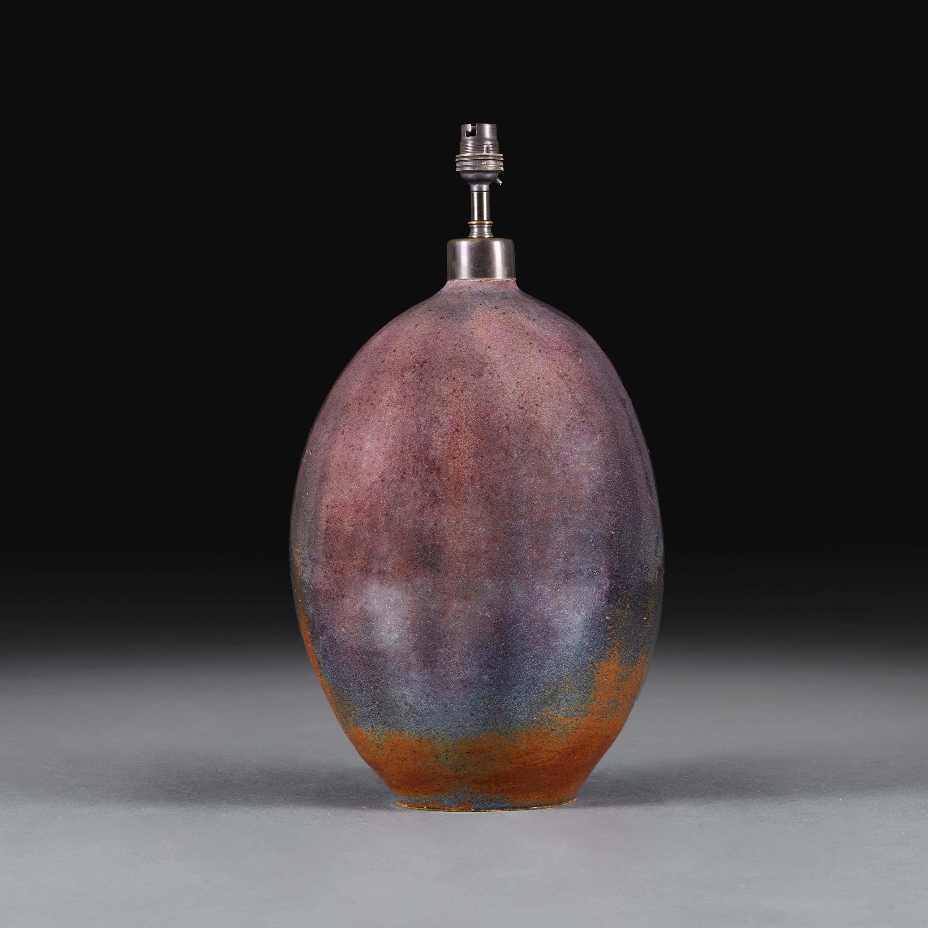 French A Mauve Lustre Glaze Art Pottery Table Lamp For Sale