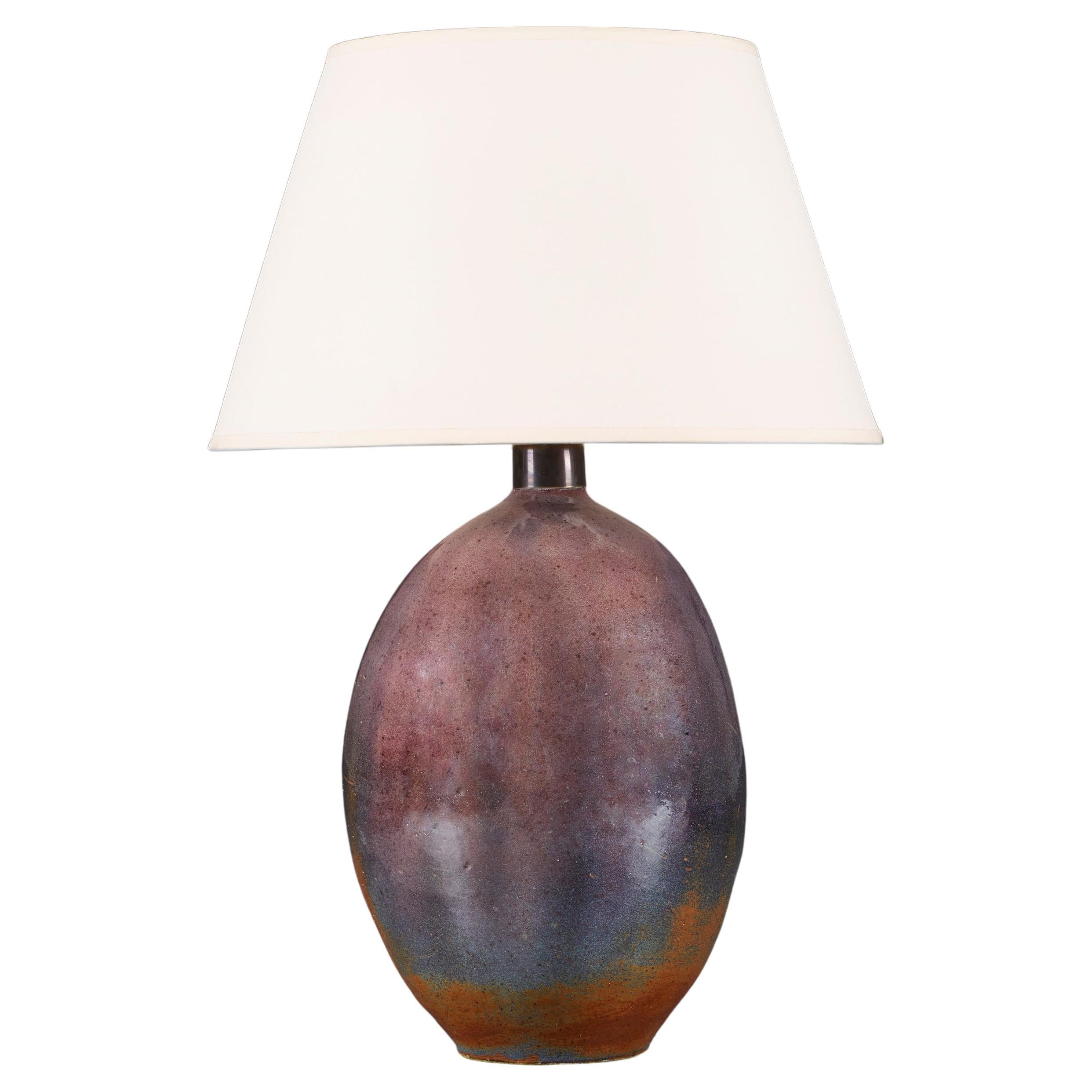 A Mauve Lustre Glaze Art Pottery Table Lamp For Sale