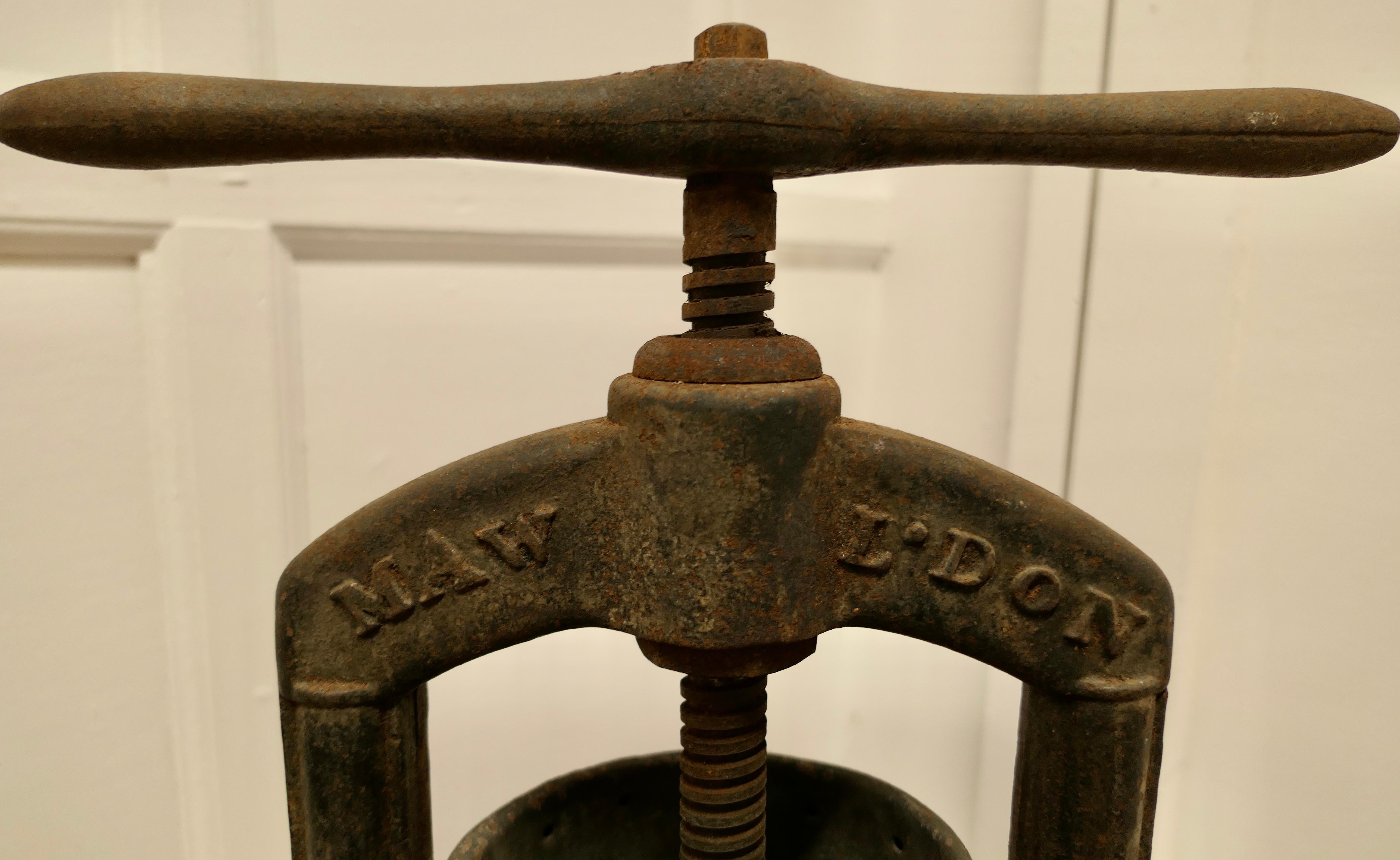 Industrial Maw and Sons 19th Century Cast Iron Tincture Press For Sale
