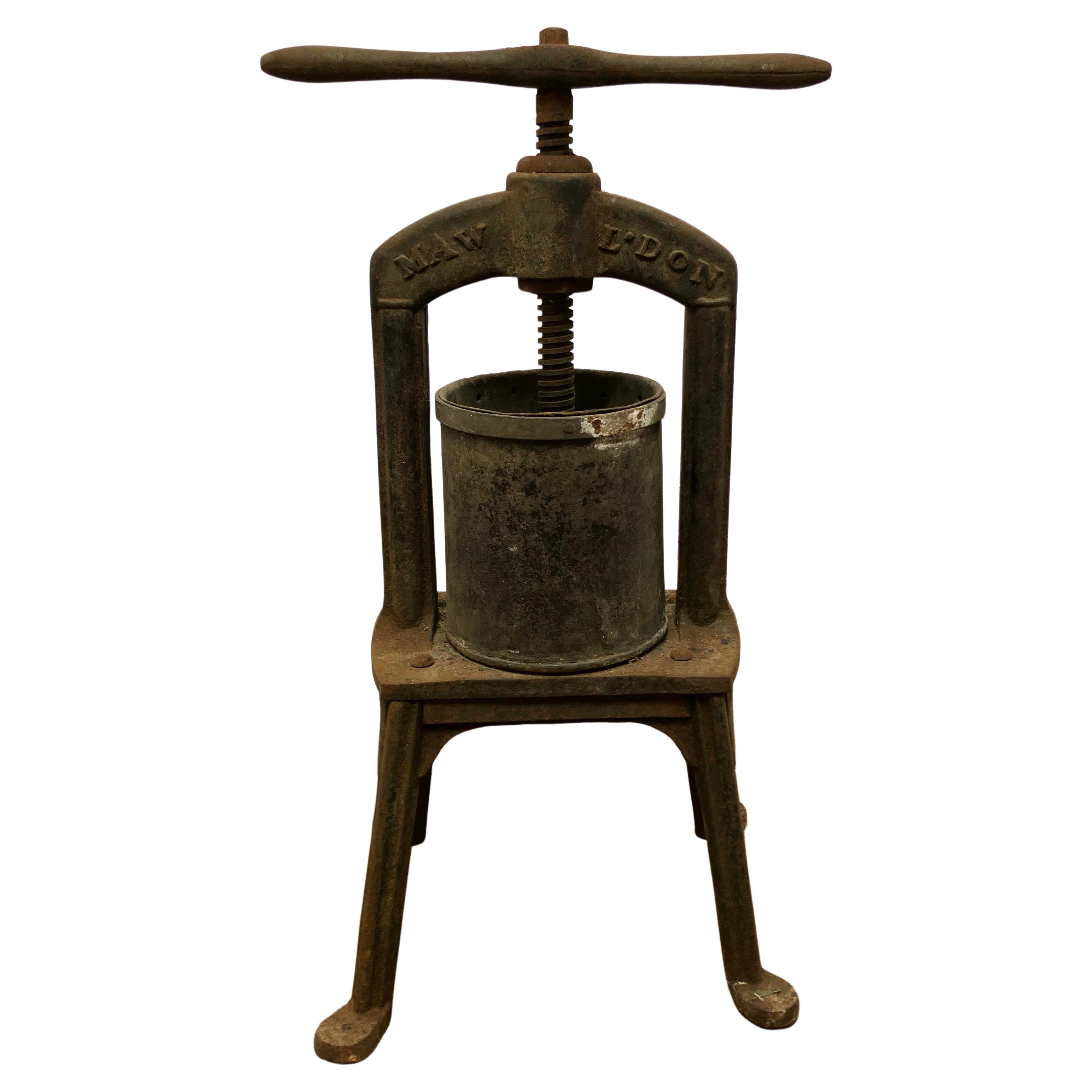 Maw and Sons 19th Century Cast Iron Tincture Press For Sale