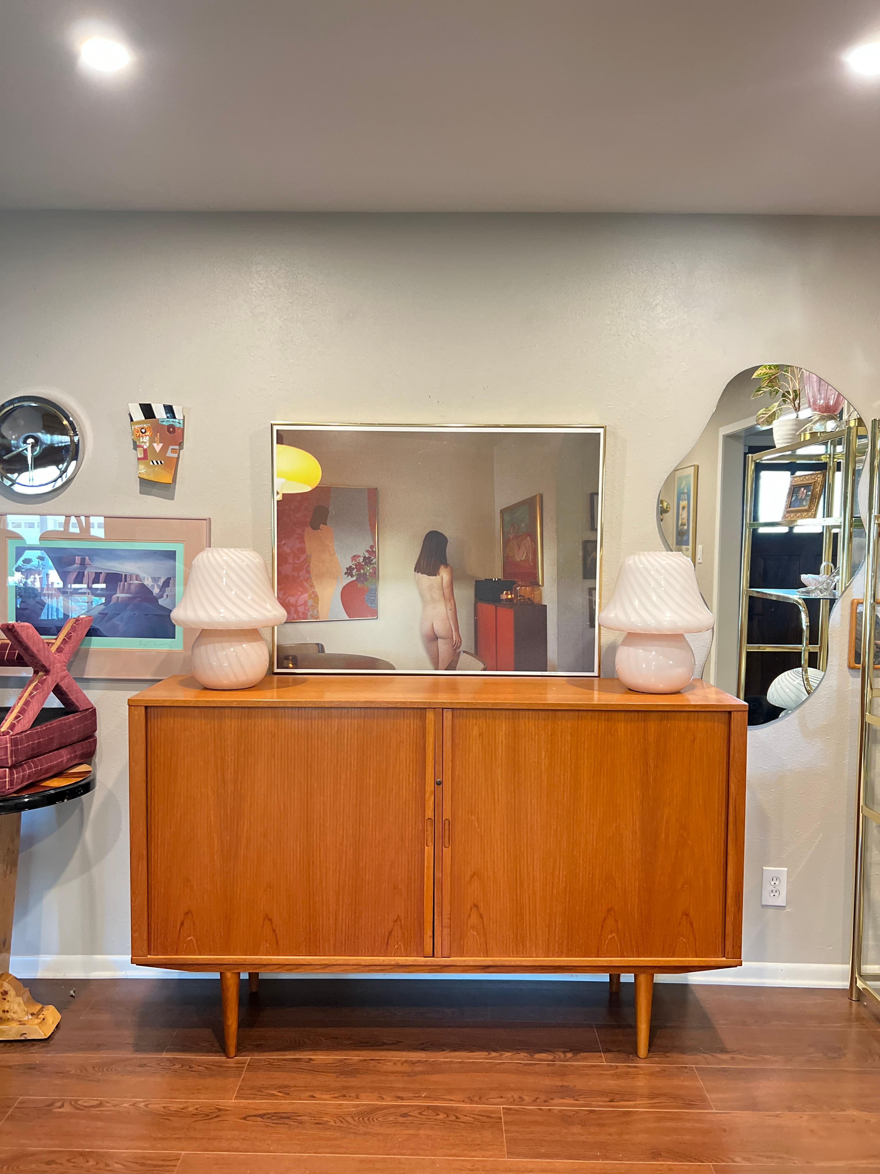 A MCM minimalist teak tall sideboard with tambour doors and tapered legs 5