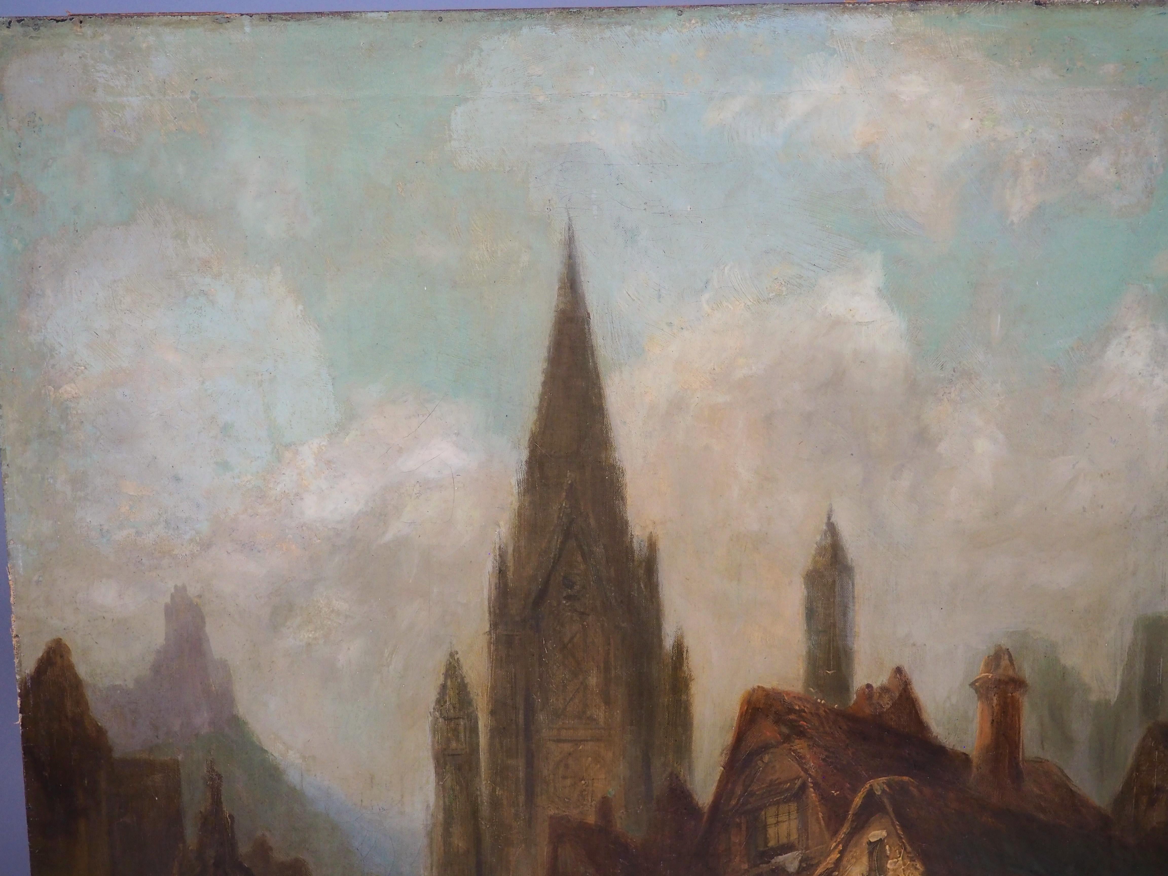 Mittelalterliche Stadtlandschaft, Ölgemälde von Jules Noel, CIRCA 1865 im Angebot 6