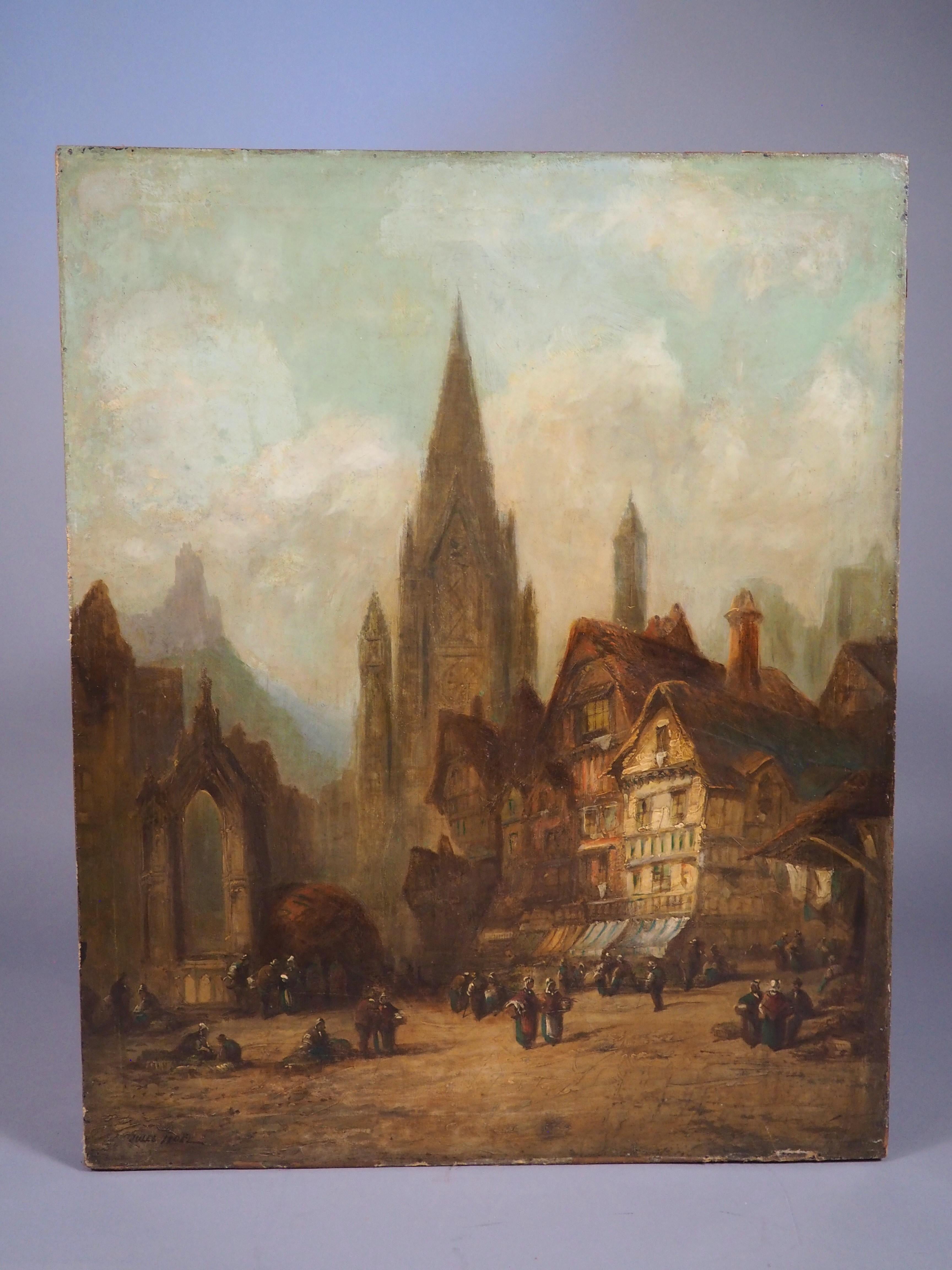 Mittelalterliche Stadtlandschaft, Ölgemälde von Jules Noel, CIRCA 1865 im Angebot 8