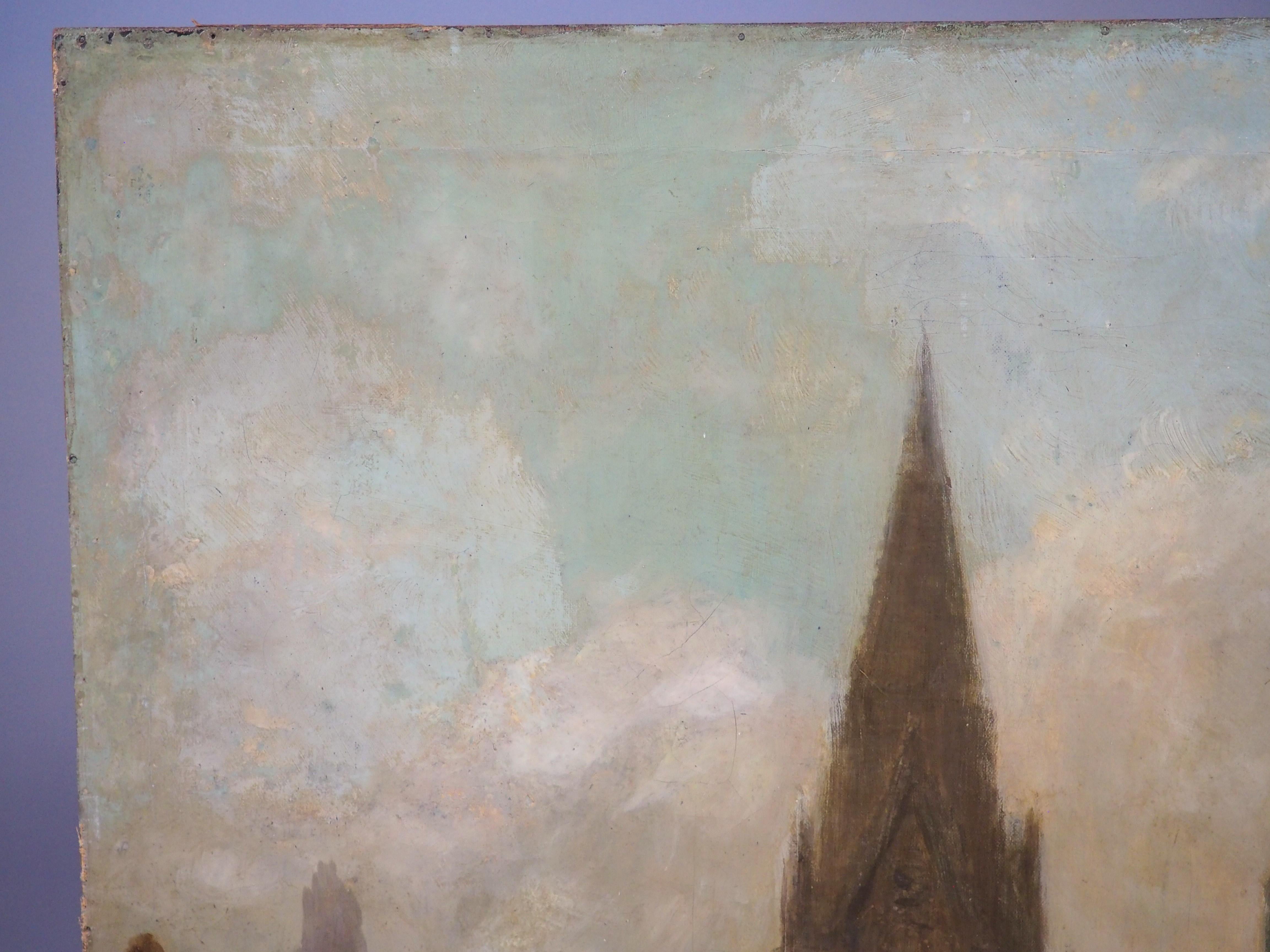 Mittelalterliche Stadtlandschaft, Ölgemälde von Jules Noel, CIRCA 1865 im Angebot 1