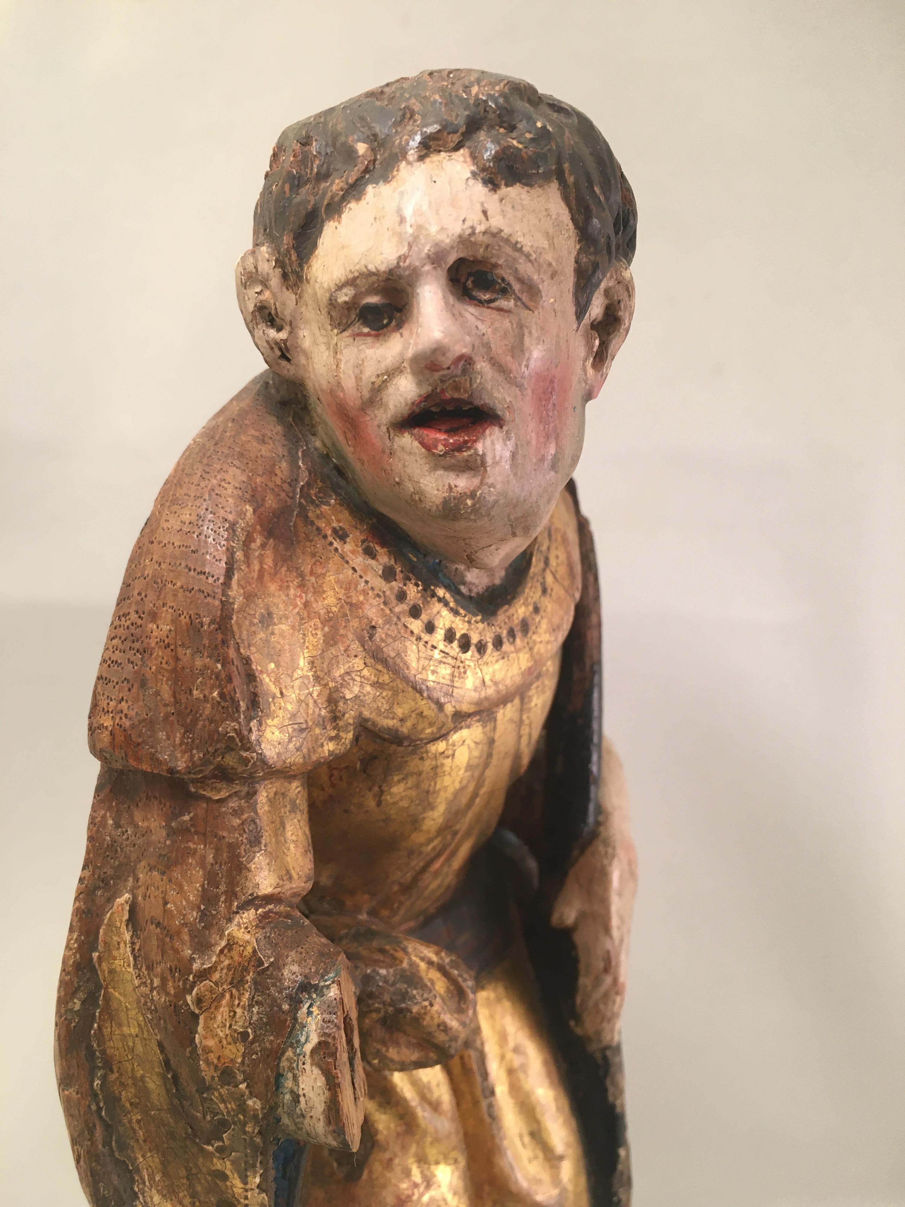 Medieval Sculpture of a Shepherd, Part of a 16th Century Retable Piece For Sale 5