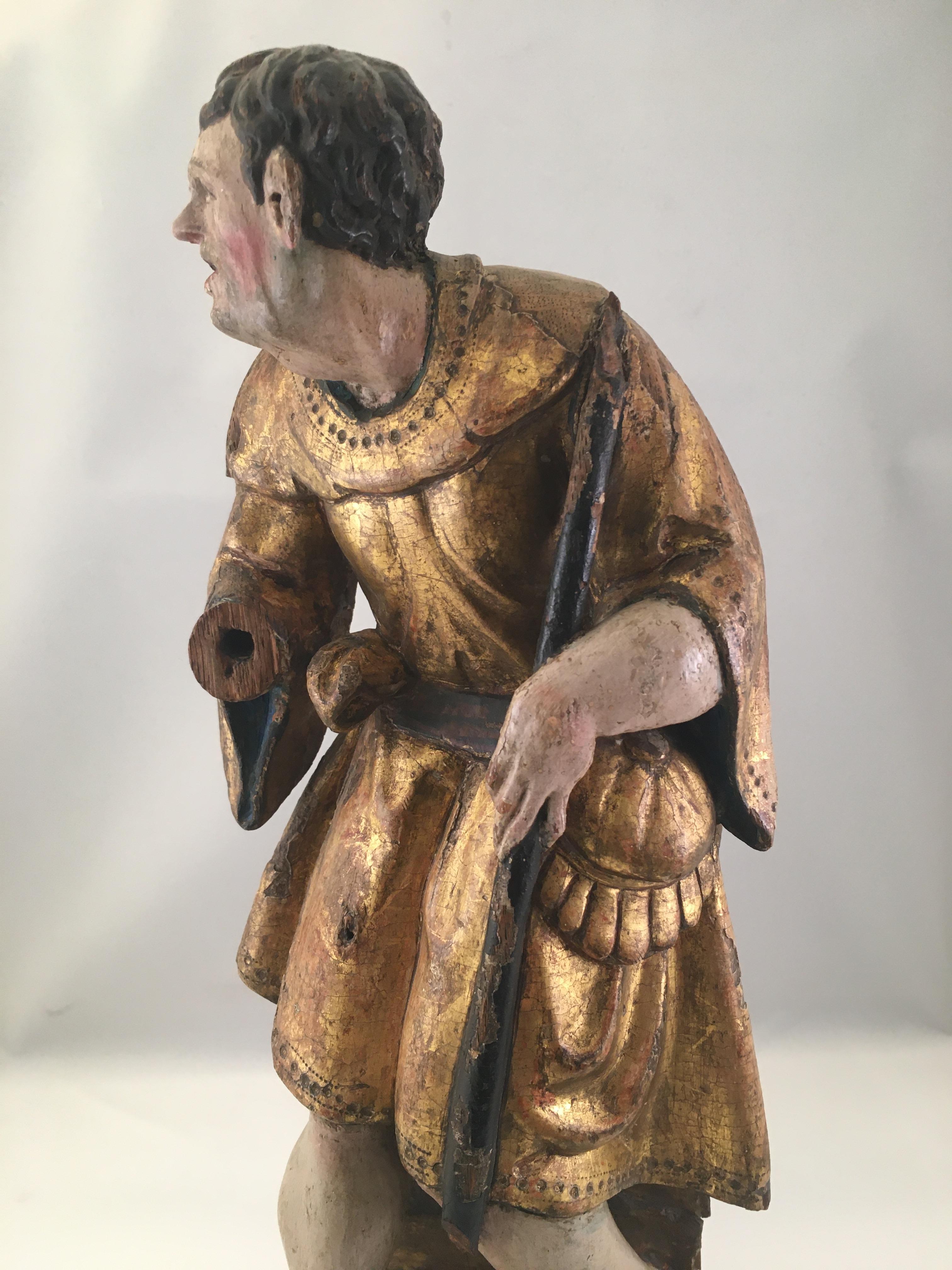 Belgian Medieval Sculpture of a Shepherd, Part of a 16th Century Retable Piece For Sale