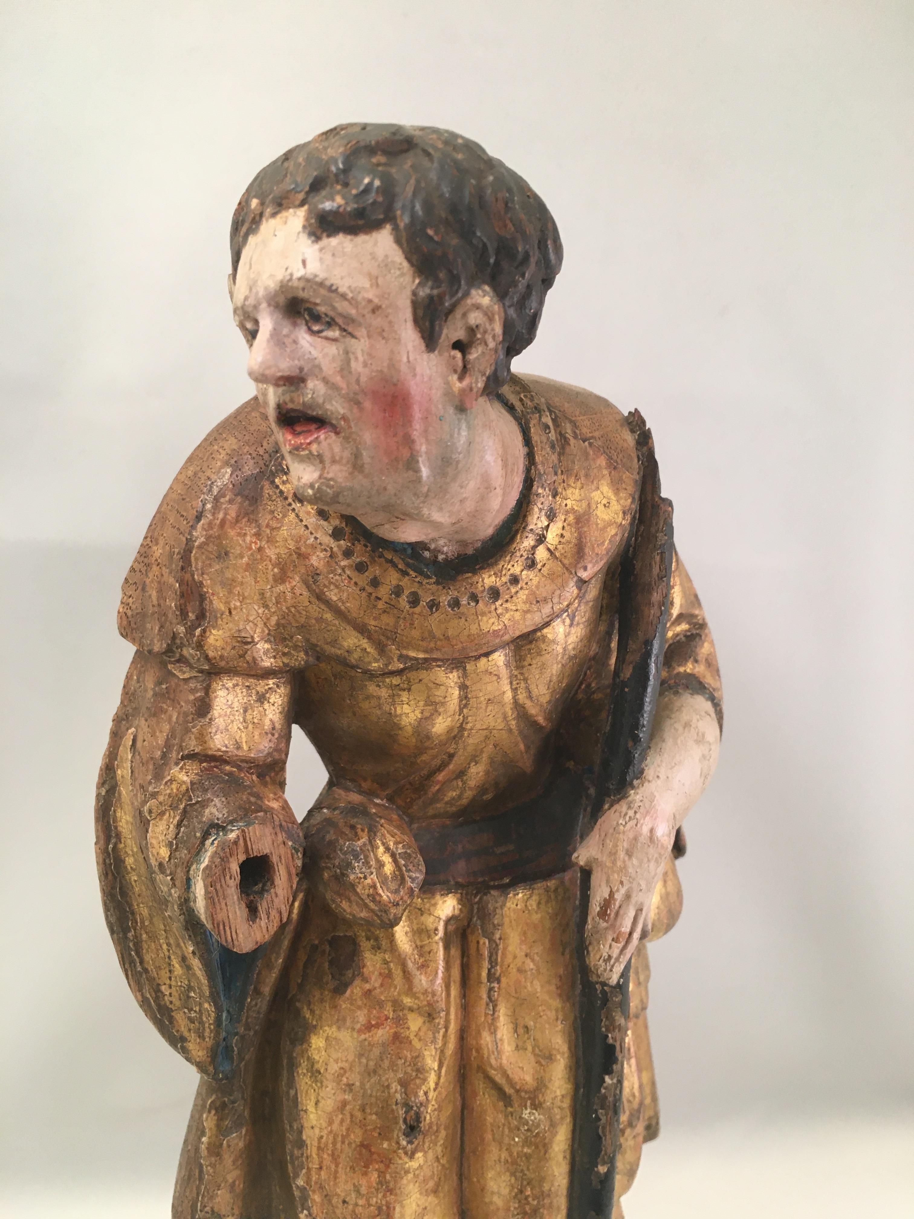 Medieval Sculpture of a Shepherd, Part of a 16th Century Retable Piece For Sale 2