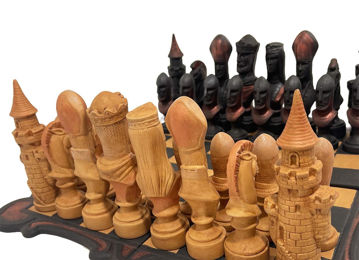 A medieval style chess set made in cast clay For Sale 2