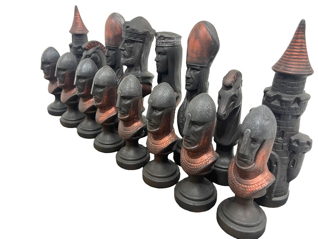 European A medieval style chess set made in cast clay For Sale