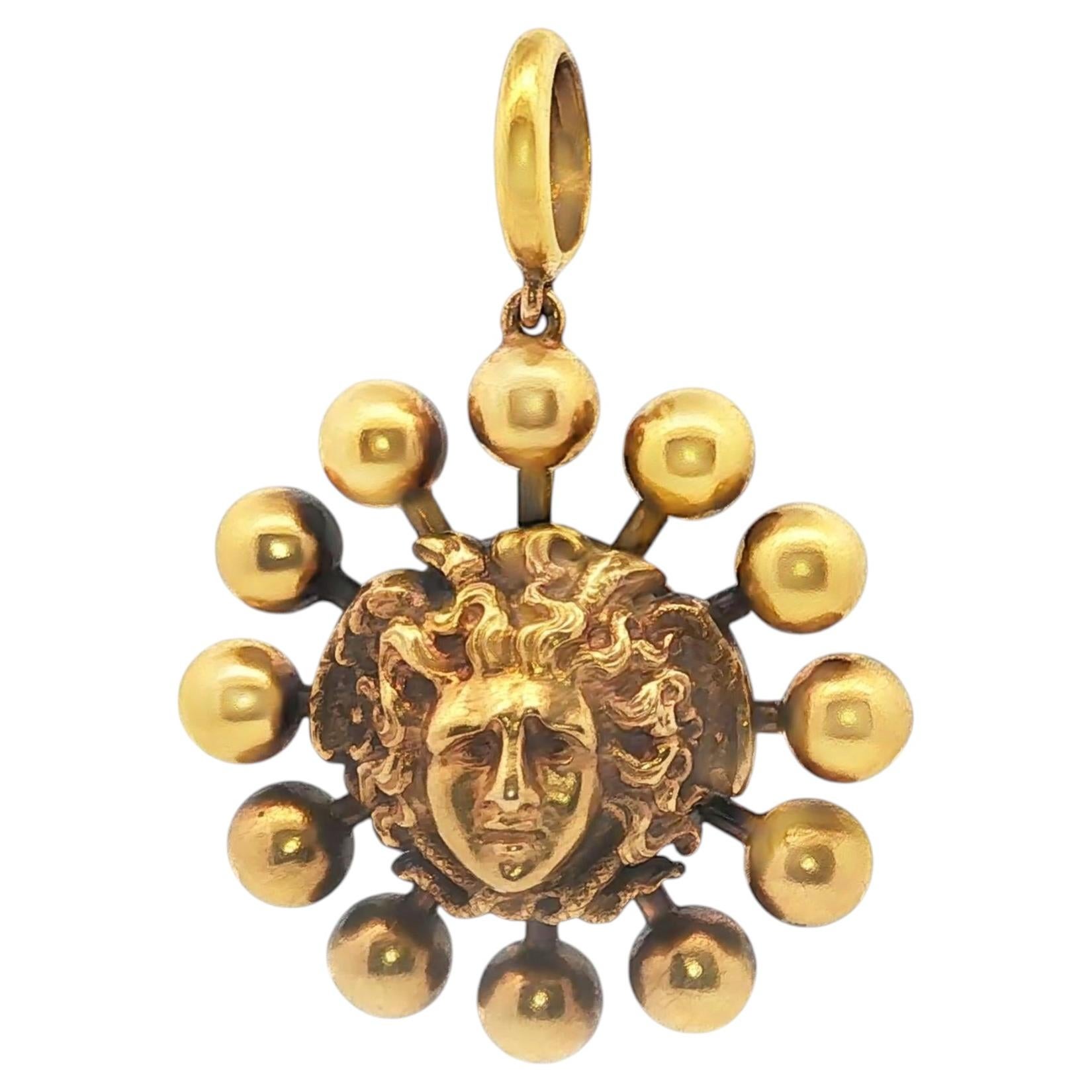 A Medusa Pendant by Ernesto Pierret in 14K Yellow Gold and Silver For Sale