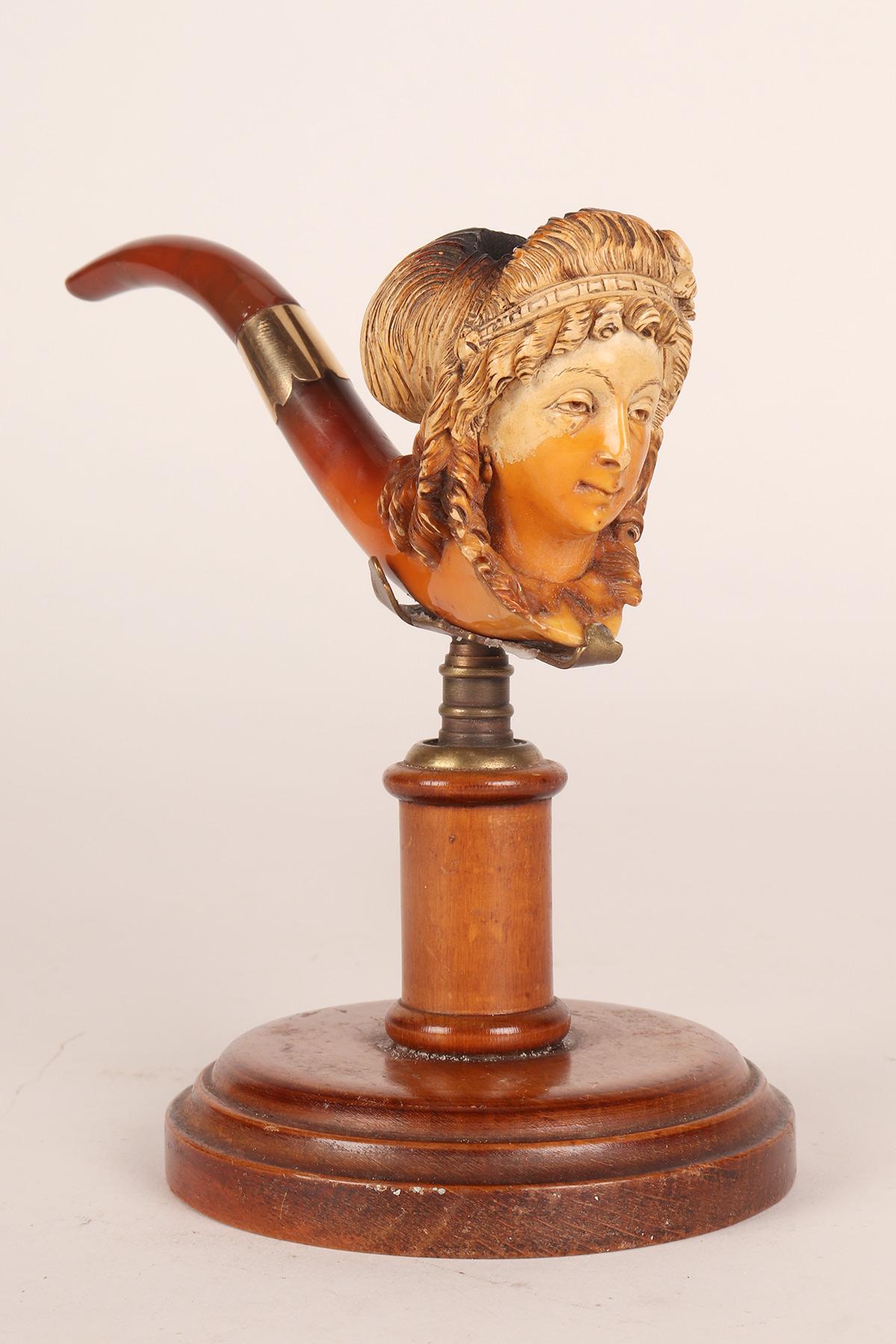 A meershaum pipe: a woman's head with with flower in hairstyle, Vienna 1890 For Sale 1
