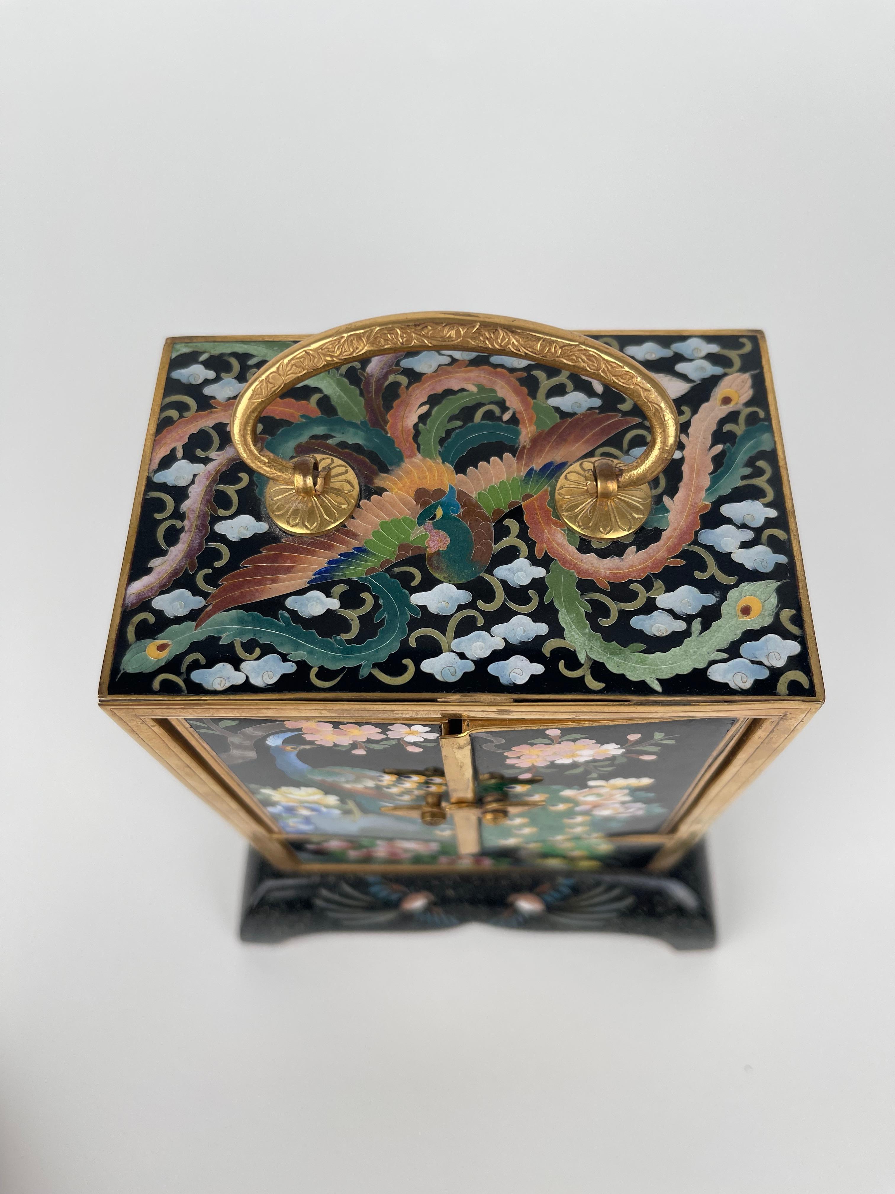 20th Century Meiji Gilt Bronze & Cloisonné Enamel Musical Jewelry Box, Japan, circa 1900