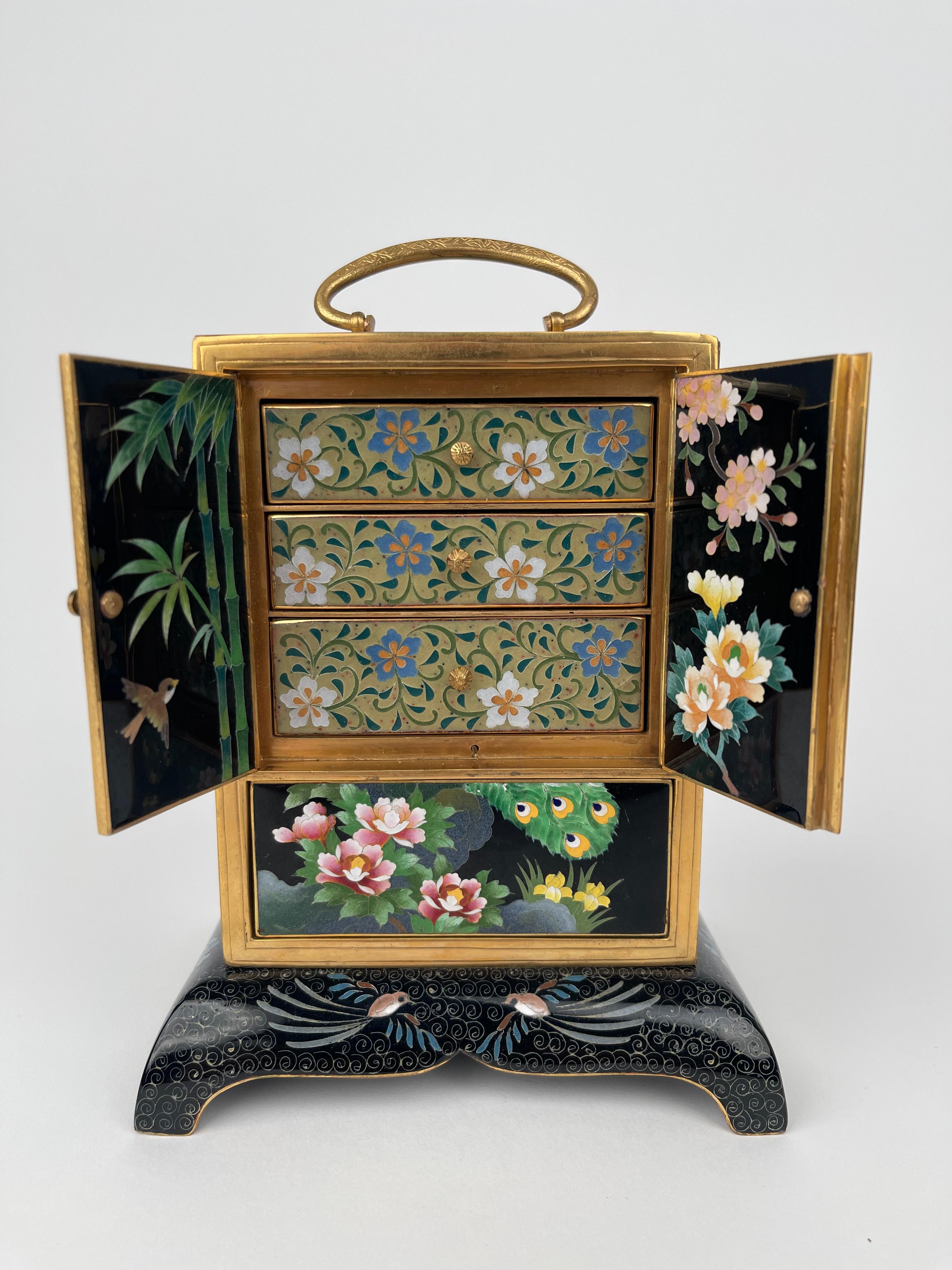 Metal Meiji Gilt Bronze & Cloisonné Enamel Musical Jewelry Box, Japan, circa 1900