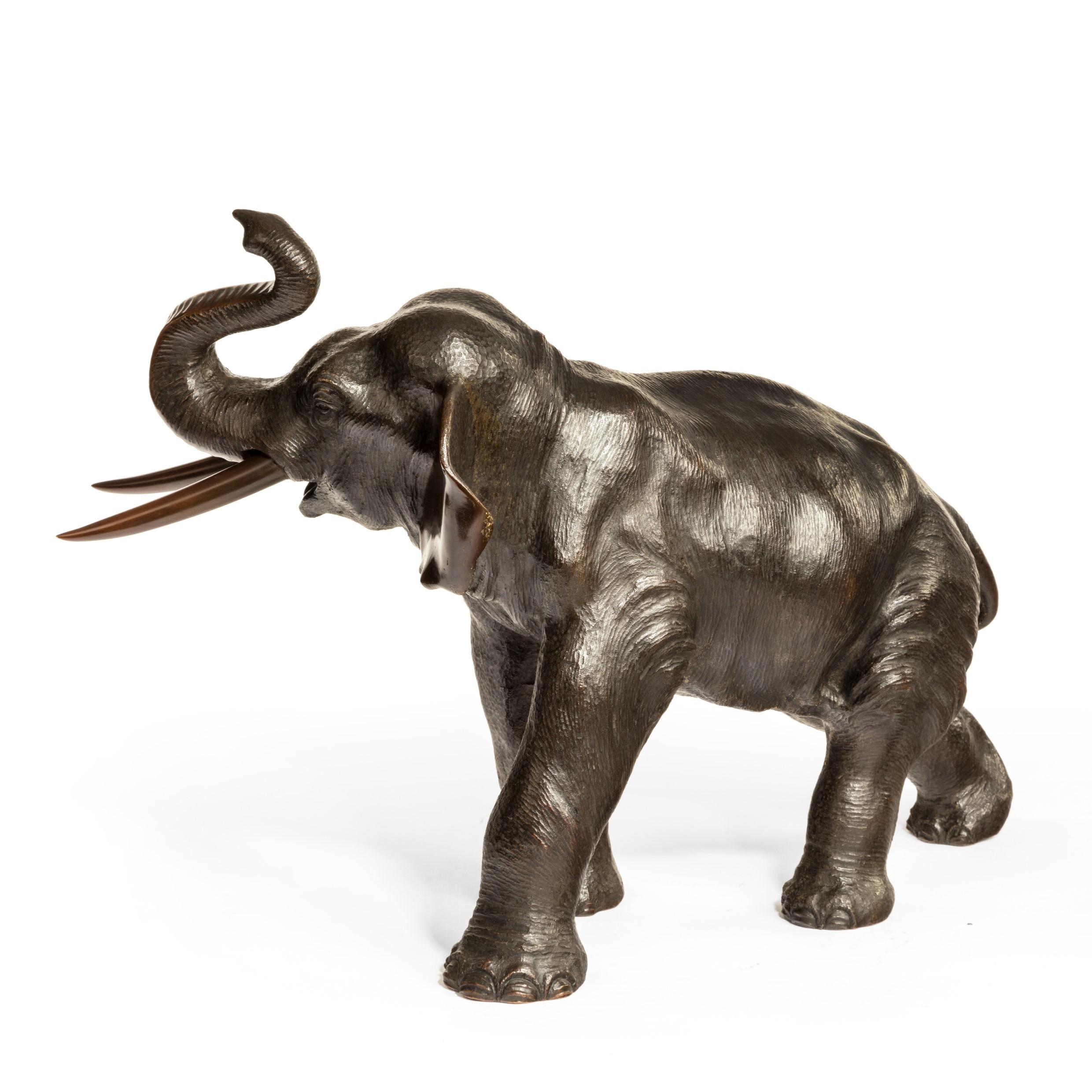 Japanese Meiji Period Bronze Elephant by Genryusai Seiya