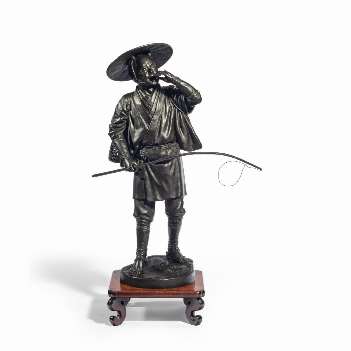 Meiji Period Bronze of a Cricket Catcher For Sale 4