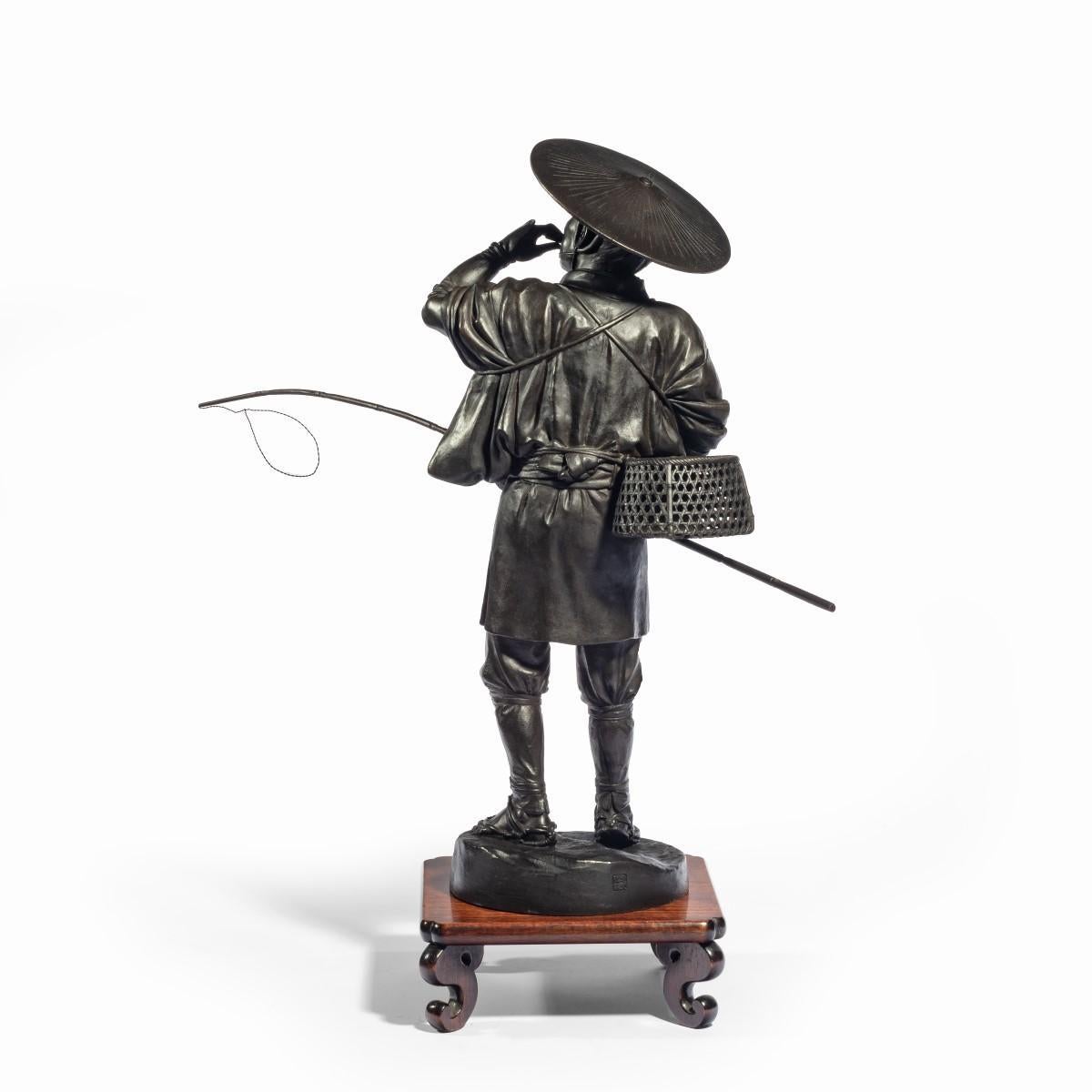 Meiji Period Bronze of a Cricket Catcher For Sale 5