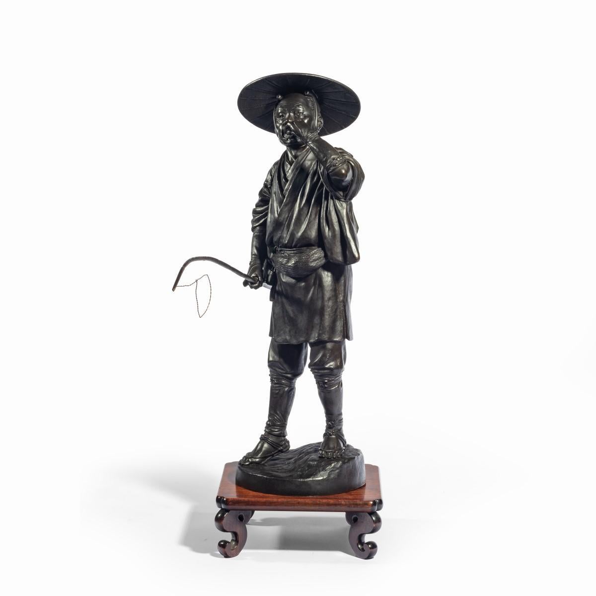 Meiji Period Bronze of a Cricket Catcher For Sale 7