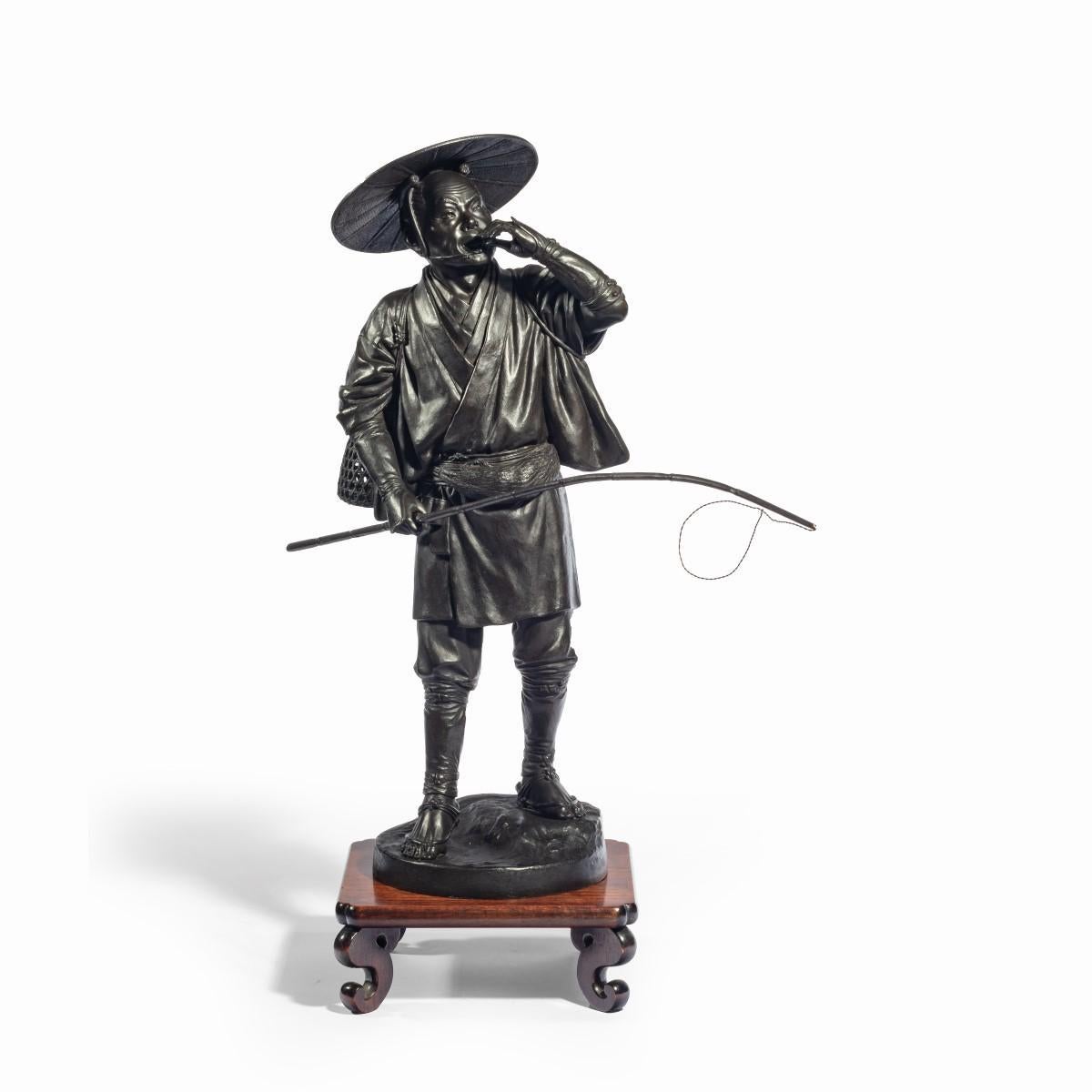 Bronzo del periodo Meiji raffigurante un acchiappa-cricket in vendita 9