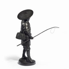 Meiji Period Bronze of a Cricket Catcher